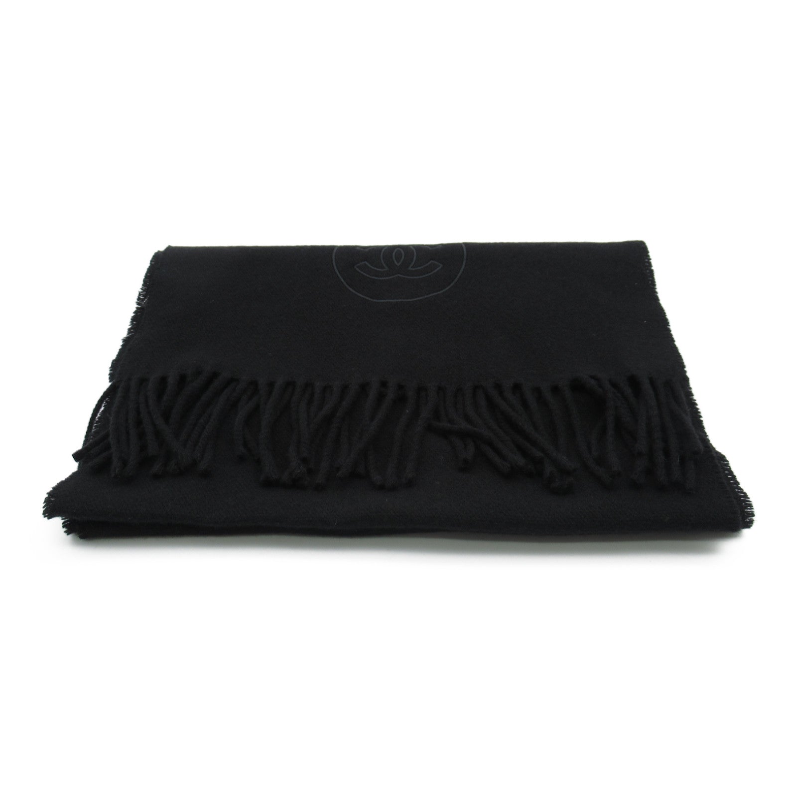 Chanel Wool Scarf Black Unisex