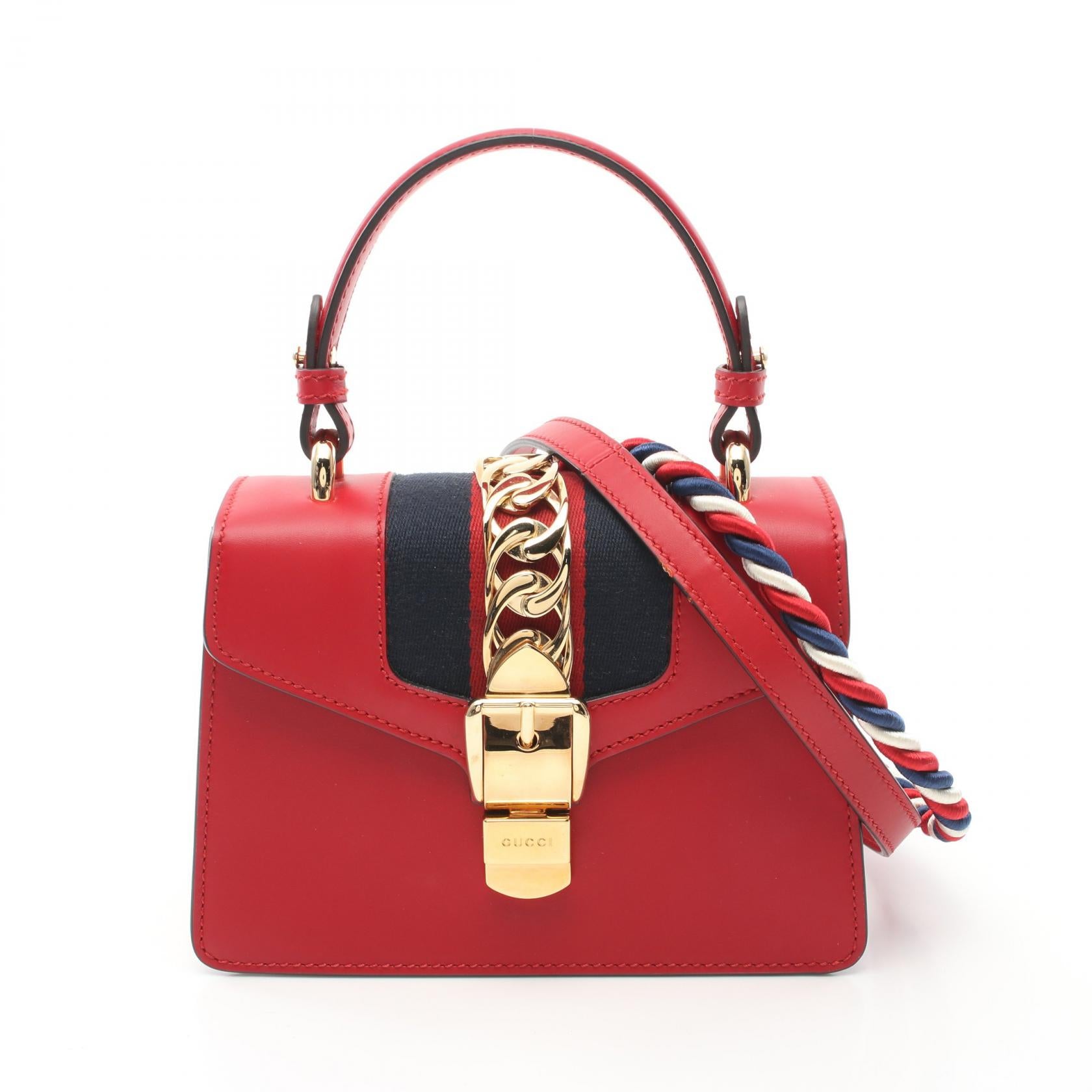 Gucci Sylvie Leather Handbag Red Multicolor