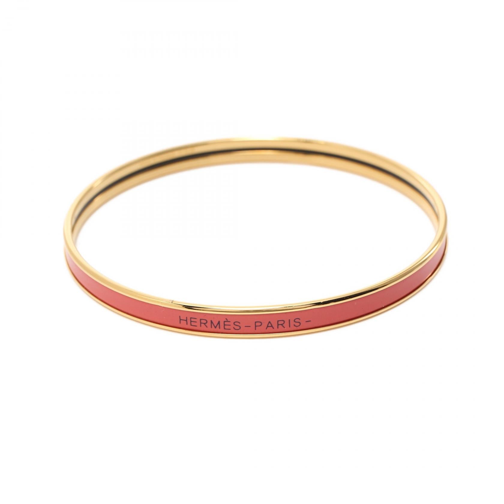 Hermes Uni Bracelet Bangle Gold Enamel Leather