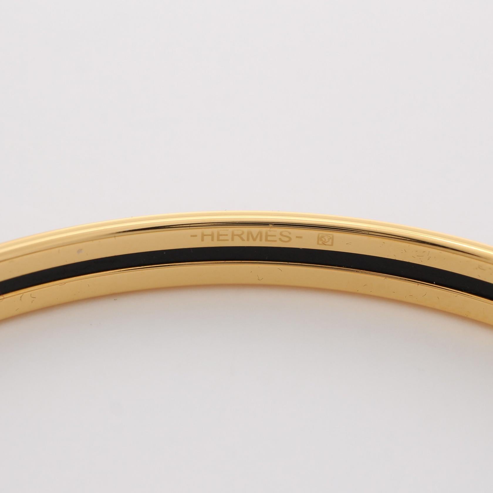 Hermes Uni Bracelet Bangle Gold Enamel Leather