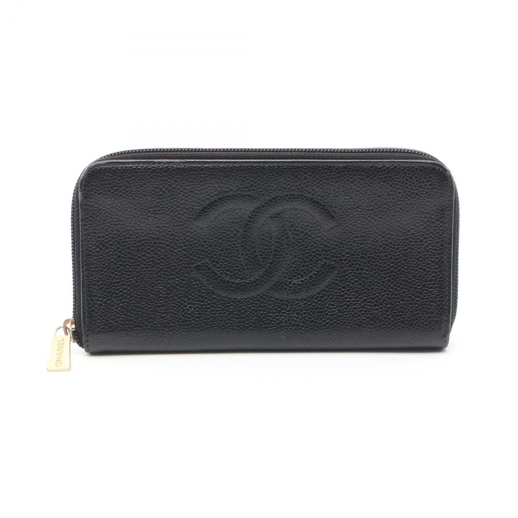 Chanel Coco Mark Caviar Skin Round Zipper Wallet Leather Long Wallet 8174531 in Very Good Condition