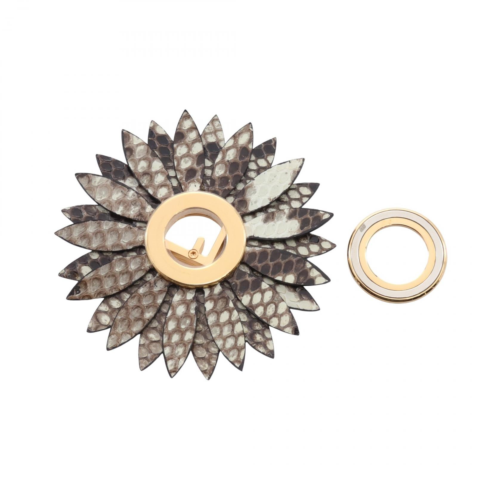 Fendi Flower Magnet Brooch Gold Python