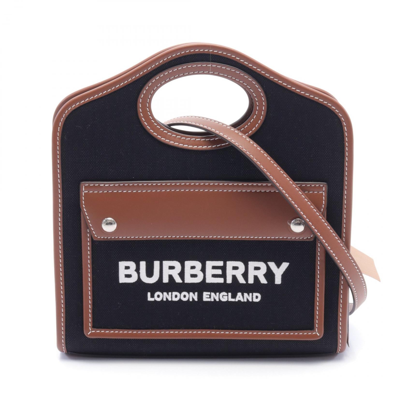 Burberry Micro Pocket Canvas Leather Handbag