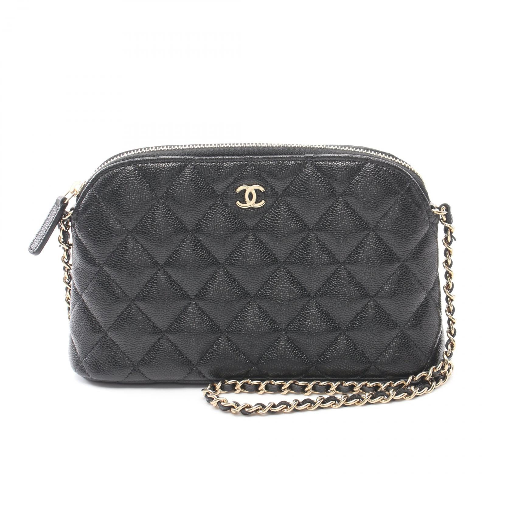 Chanel Leather Chain Clutch Shoulder Bag Black