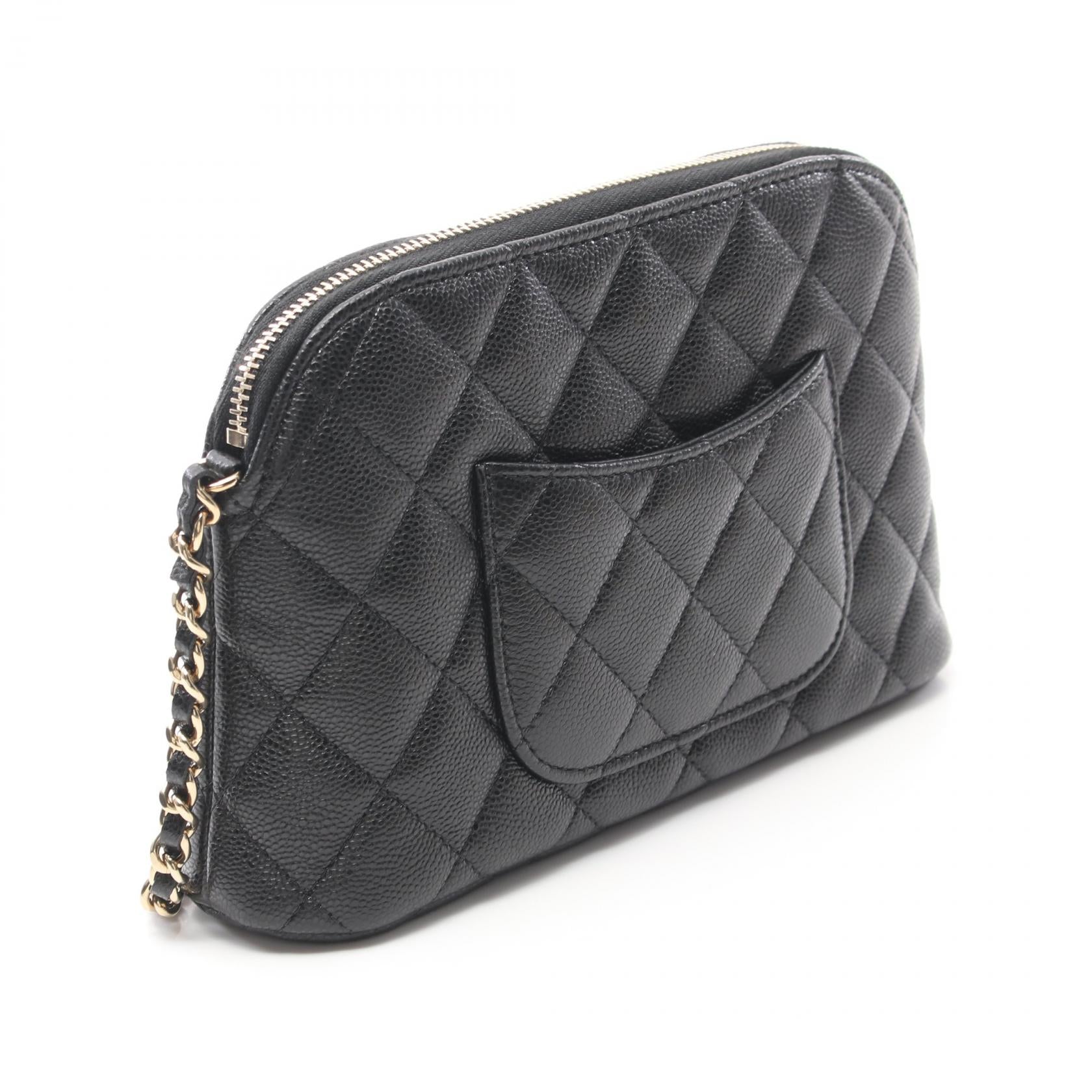 Chanel Leather Chain Clutch Shoulder Bag Black