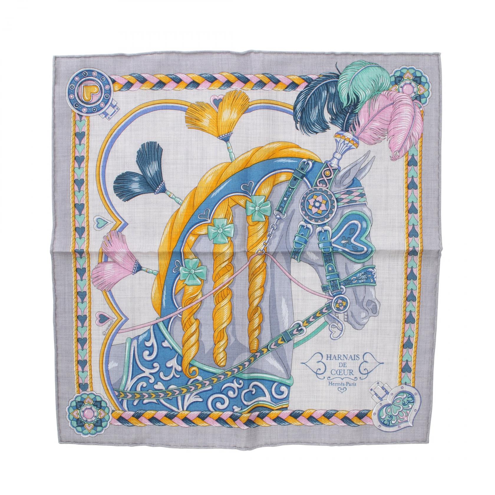 Hermes Silk Cashmere Scarf Harnais de Coeur