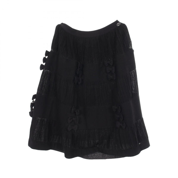 Chanel Coco Mark Button Ribbon Cotton Nylon Skirt