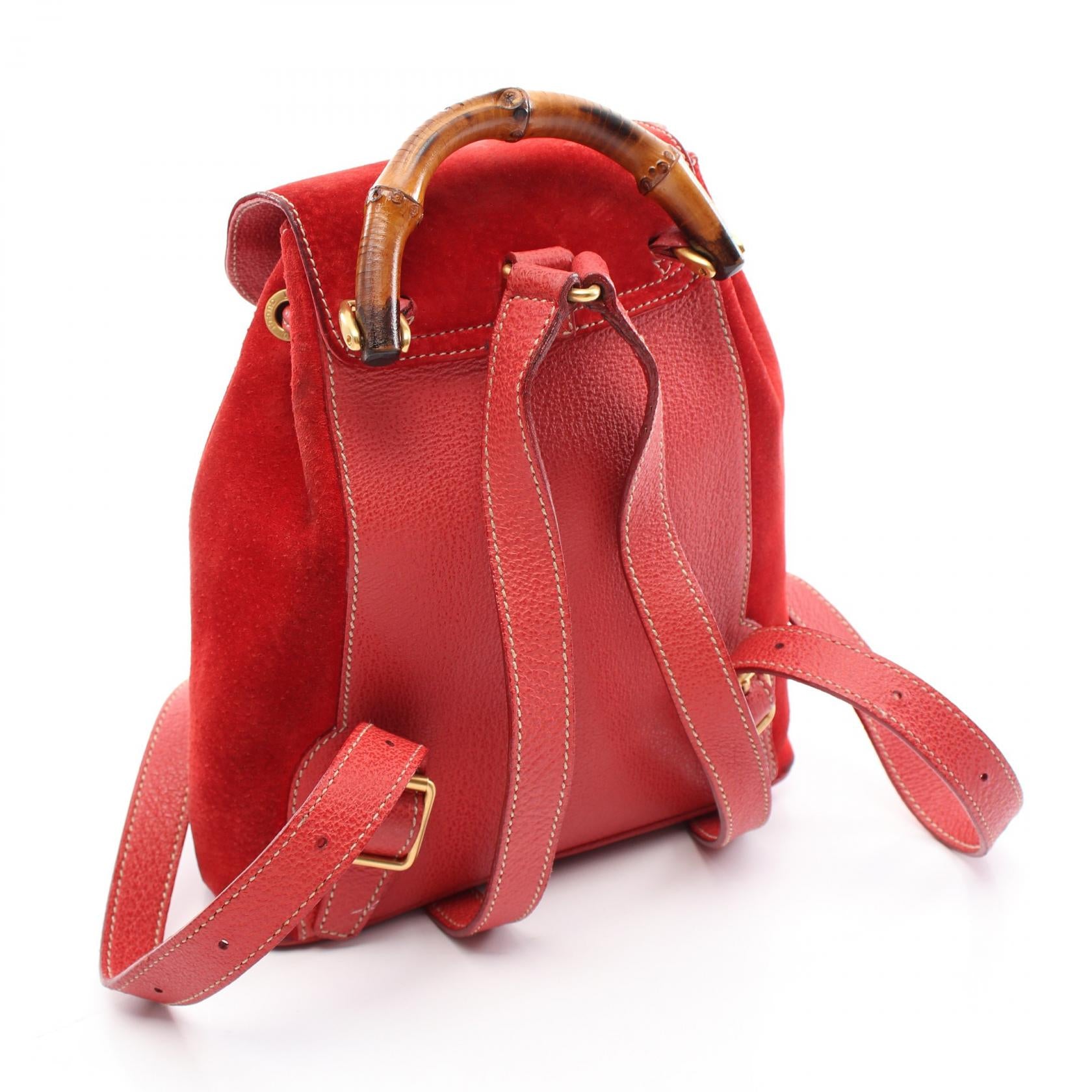 Gucci Suede Bamboo Backpack Red