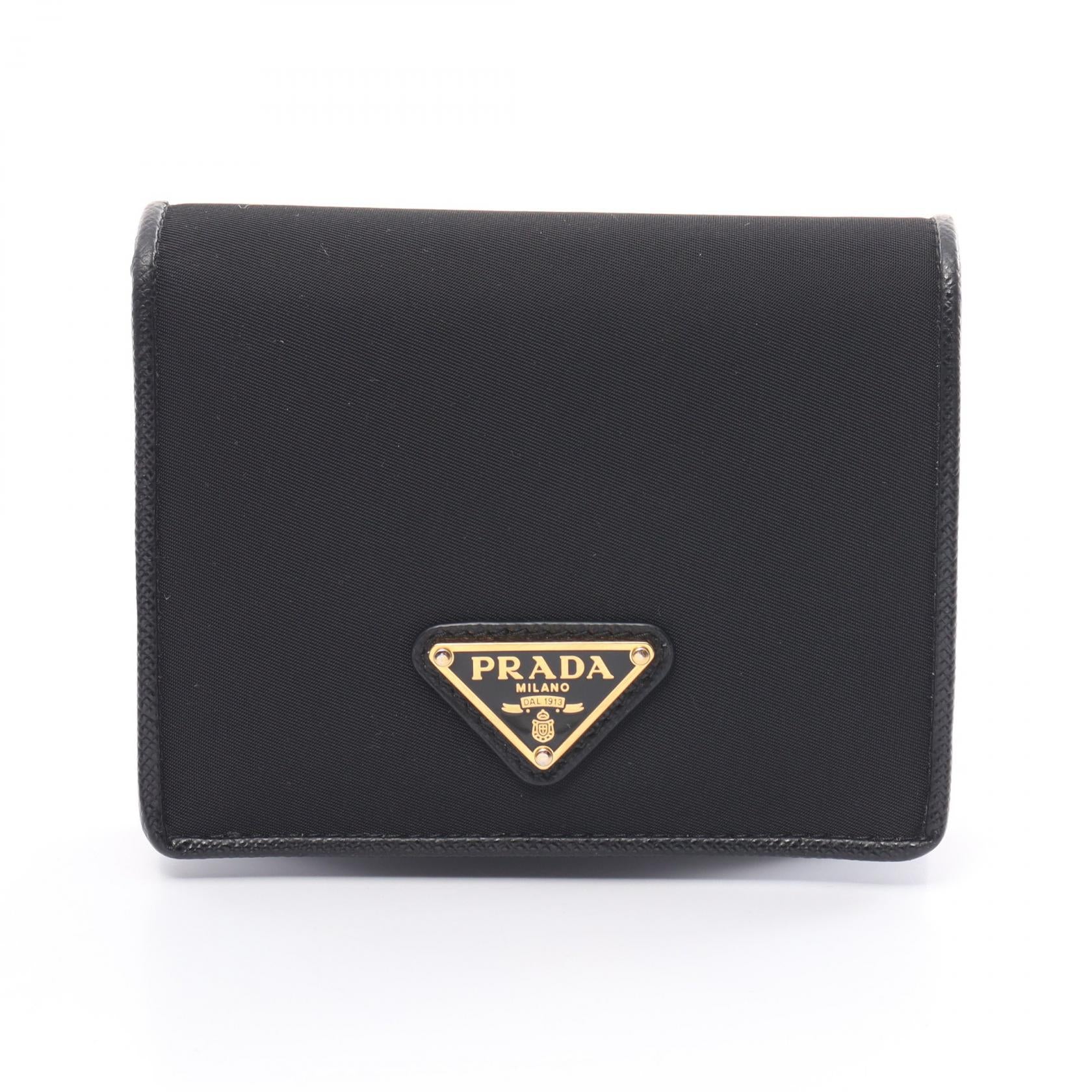 Prada Tessuto & Leather Bifold Compact Wallet Leather Short Wallet 1MV204 in Great Condition