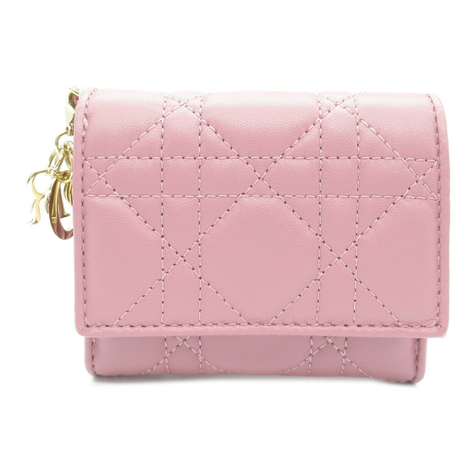 Dior Lady Dior Lambskin Trifold Wallet Pink