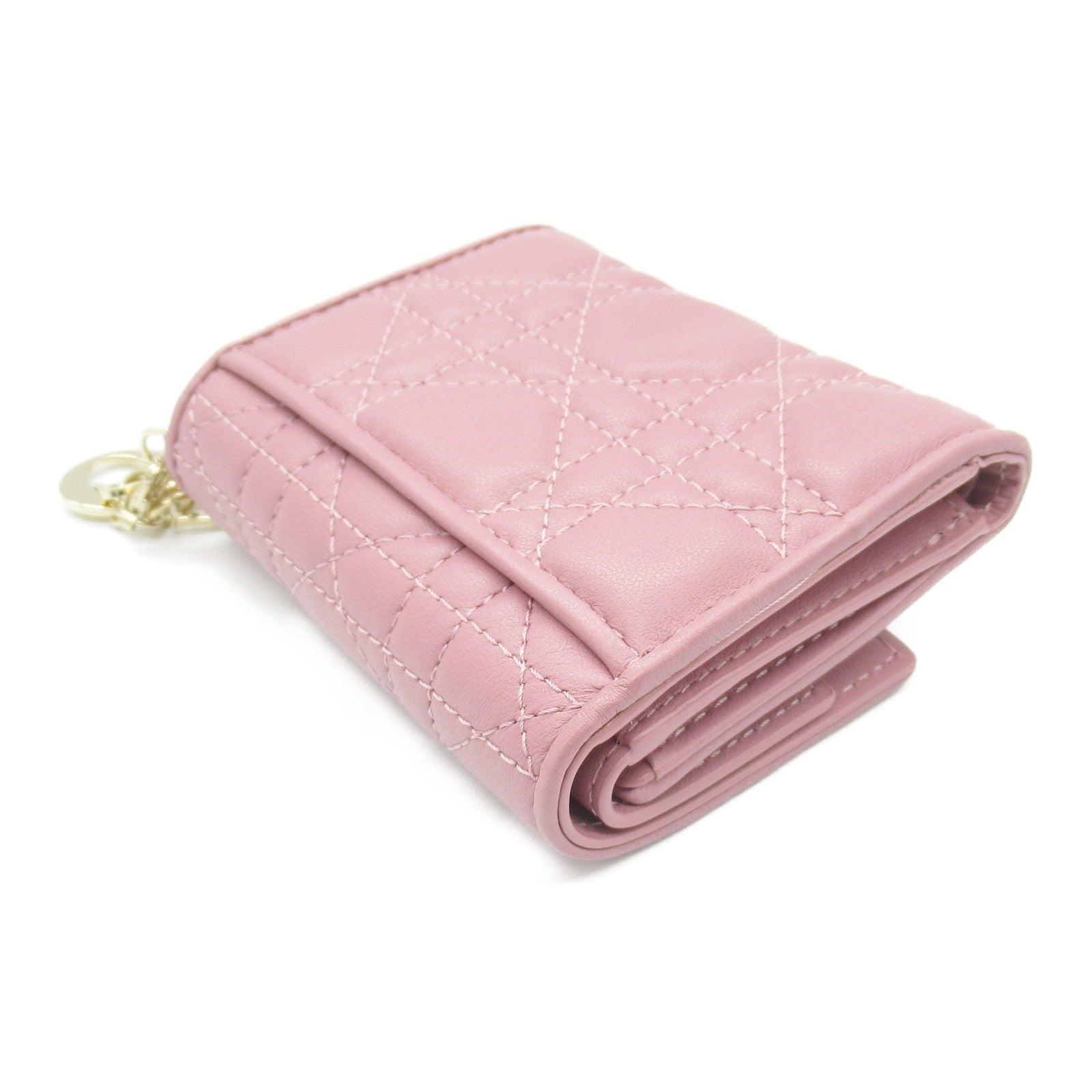 Dior Lady Dior Lambskin Trifold Wallet Pink