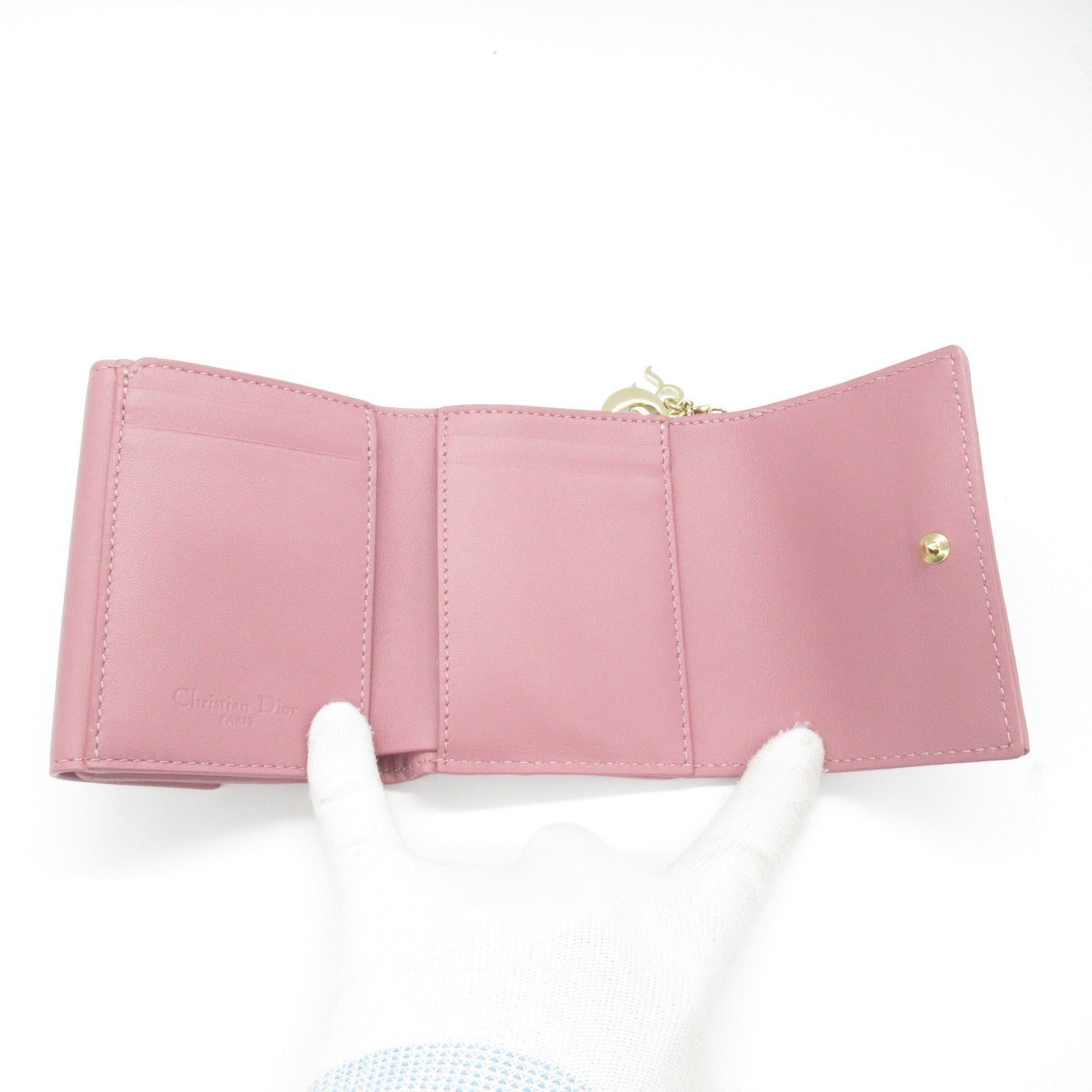 Dior Lady Dior Lambskin Trifold Wallet Pink