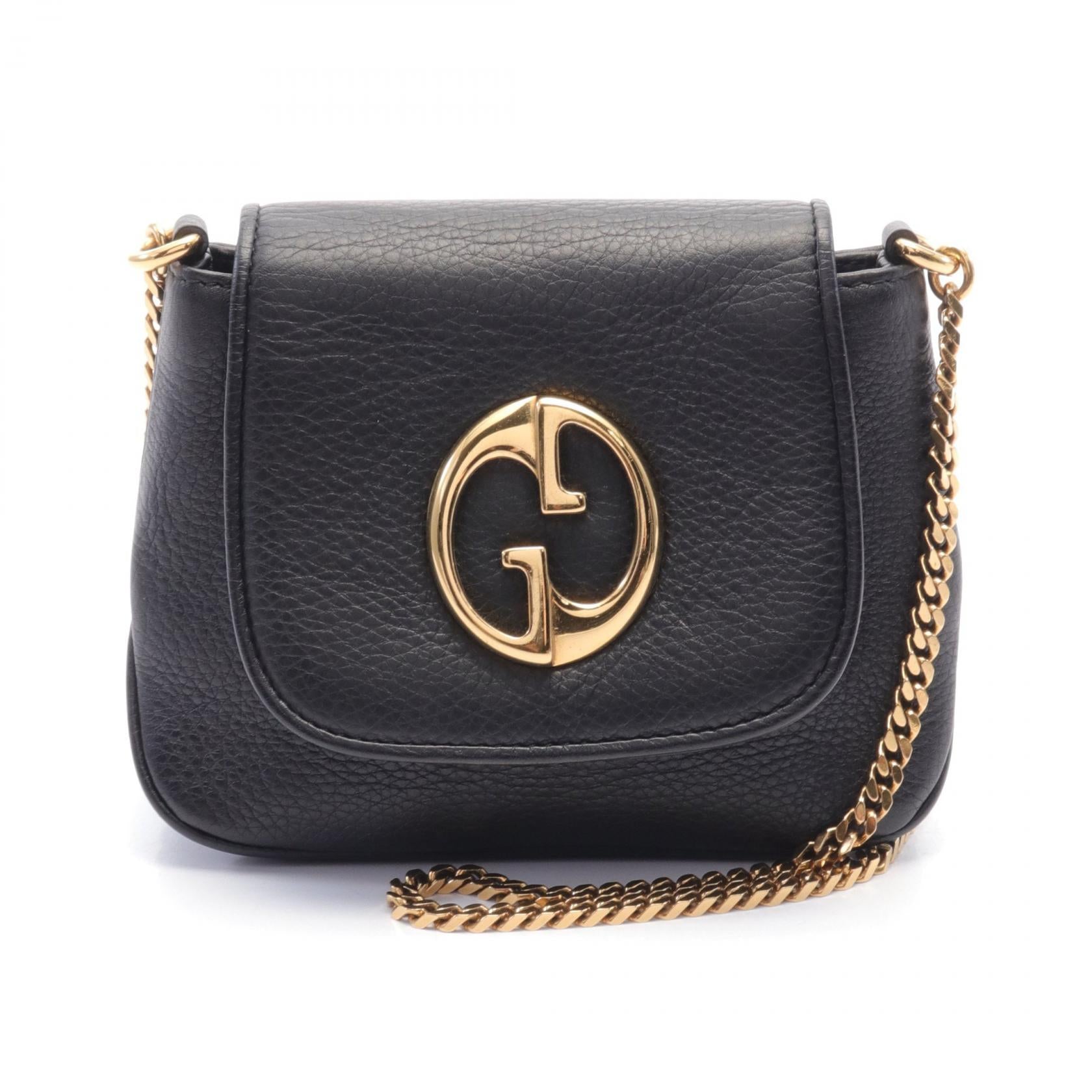 Gucci Leather Double G Shoulder Bag Black