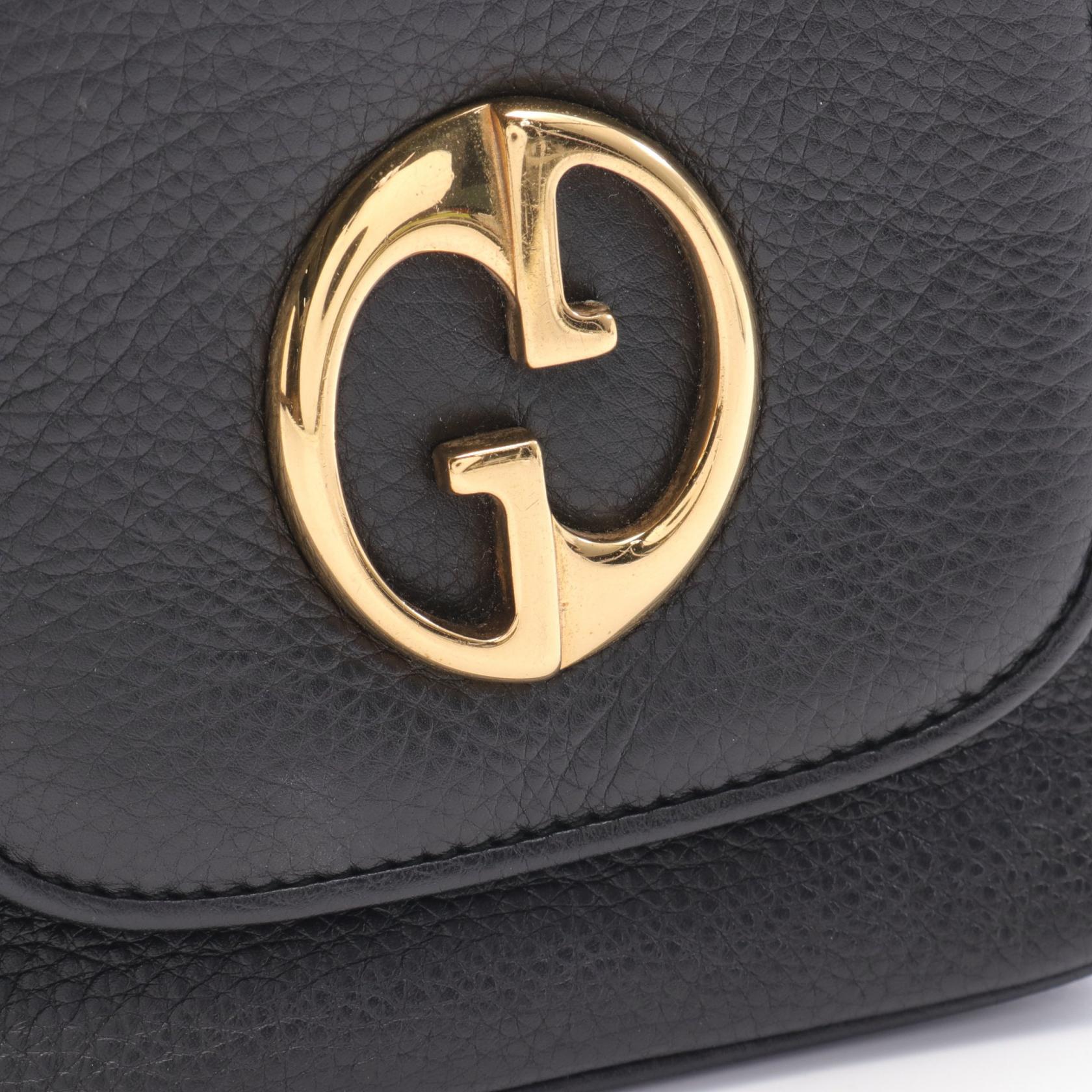 Gucci Leather Double G Shoulder Bag Black