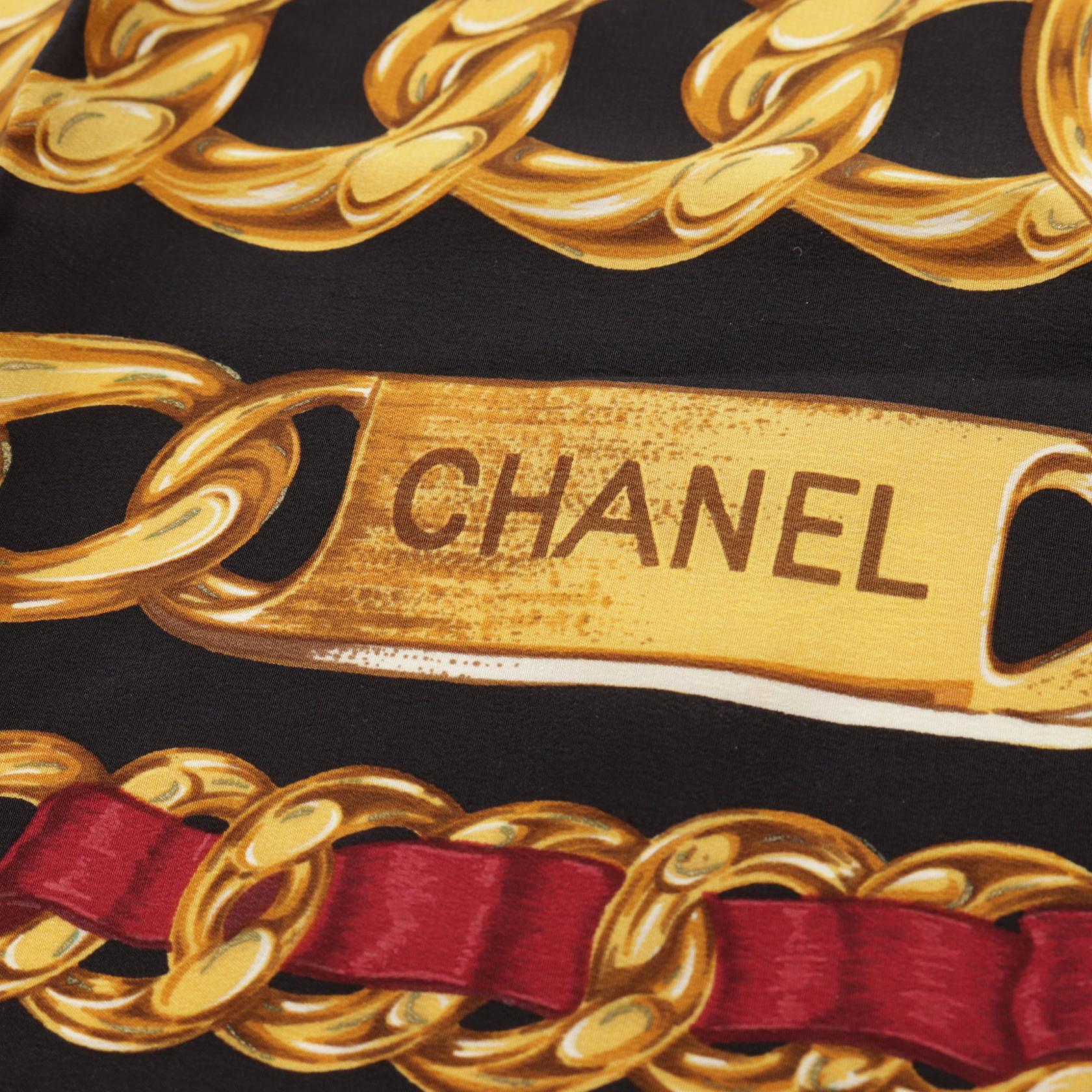 Chanel Silk Coco Mark Scarf Black/Yellow