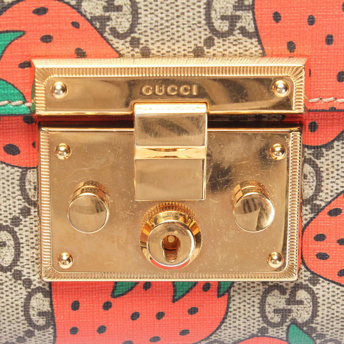 Gucci, Bags, Gucci Gold Gg Supreme Small Padlock Bag Strawberry