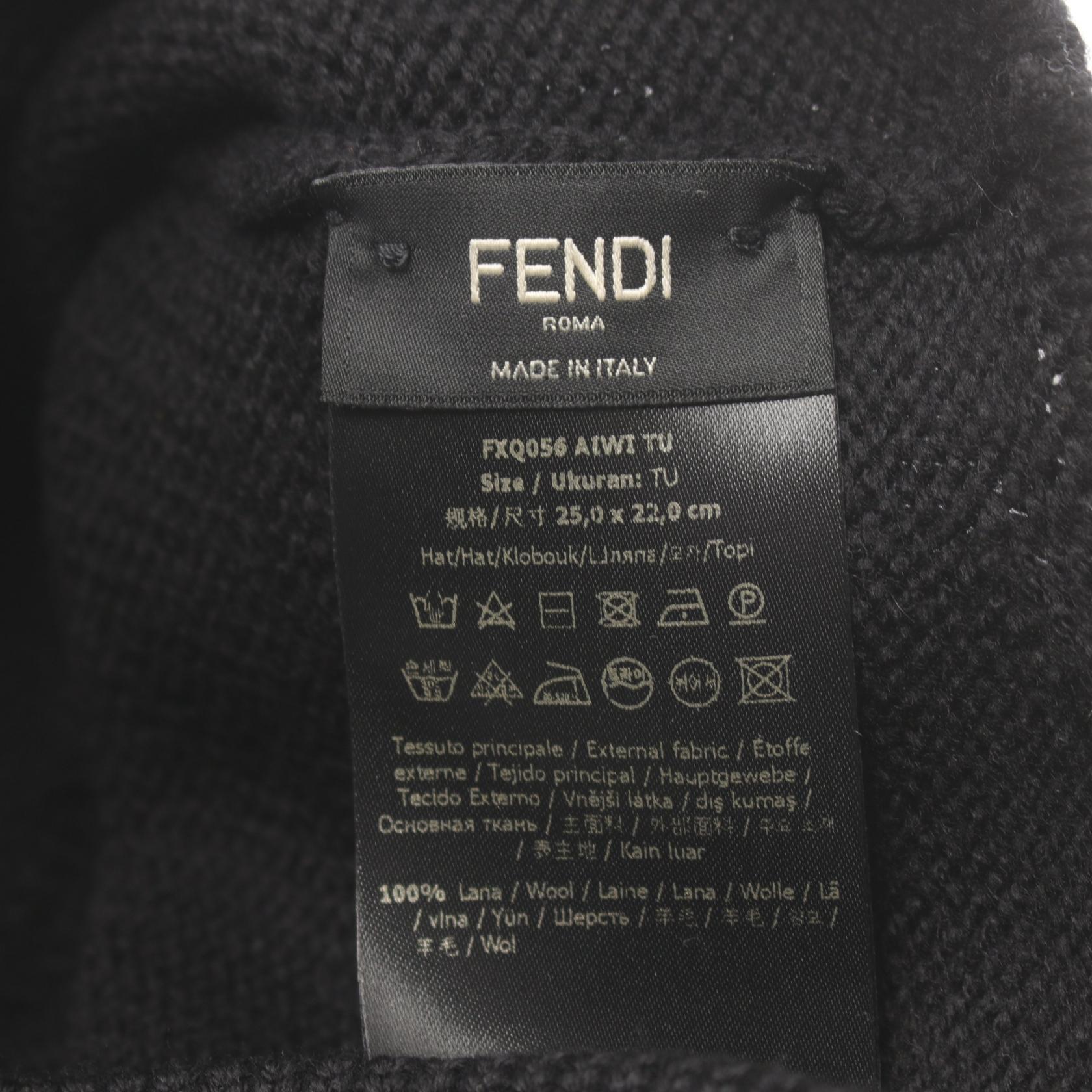 Fendi Wool Knit Cap Hat Black FXQ056