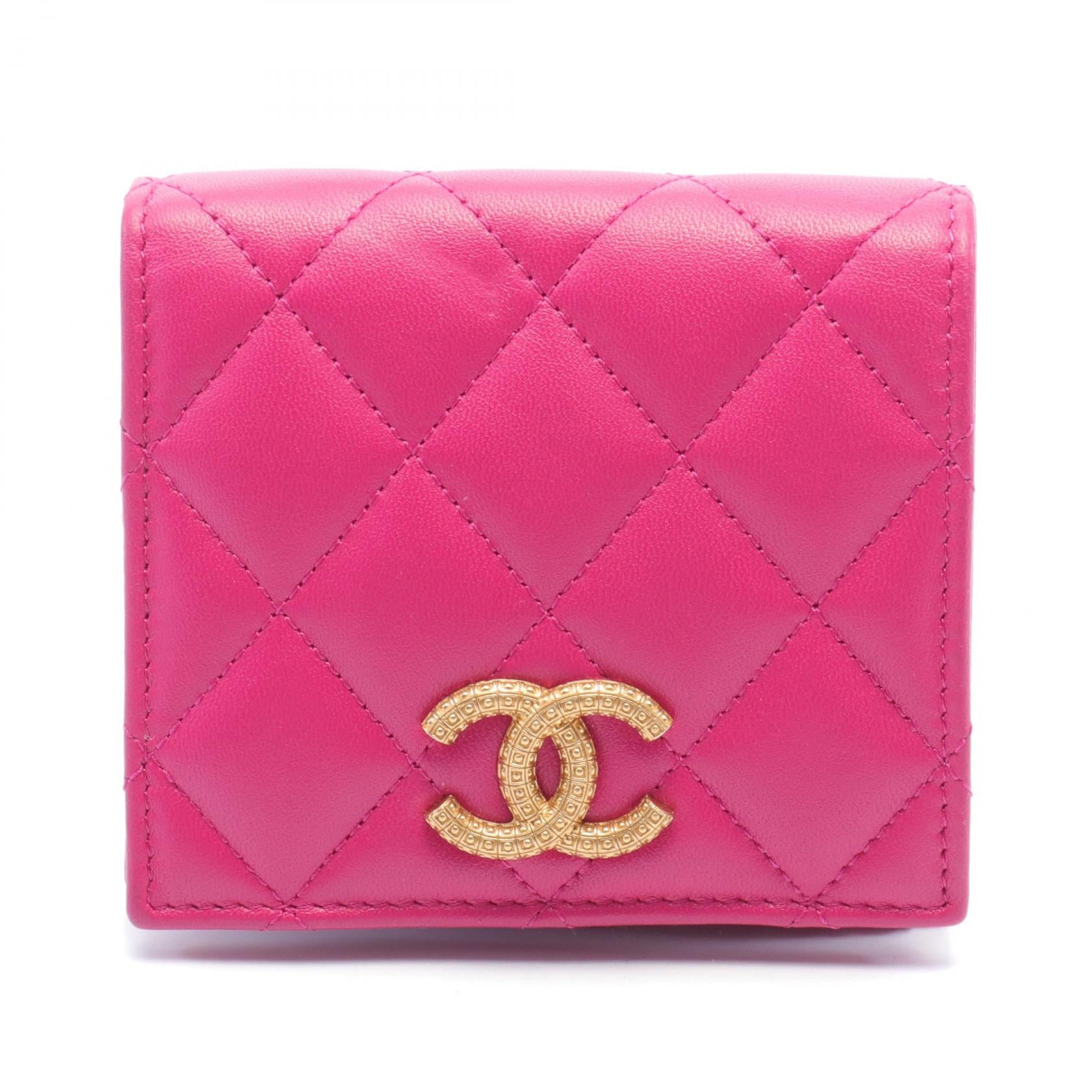 Chanel Matelasse Coco Mark Leather Wallet Pink