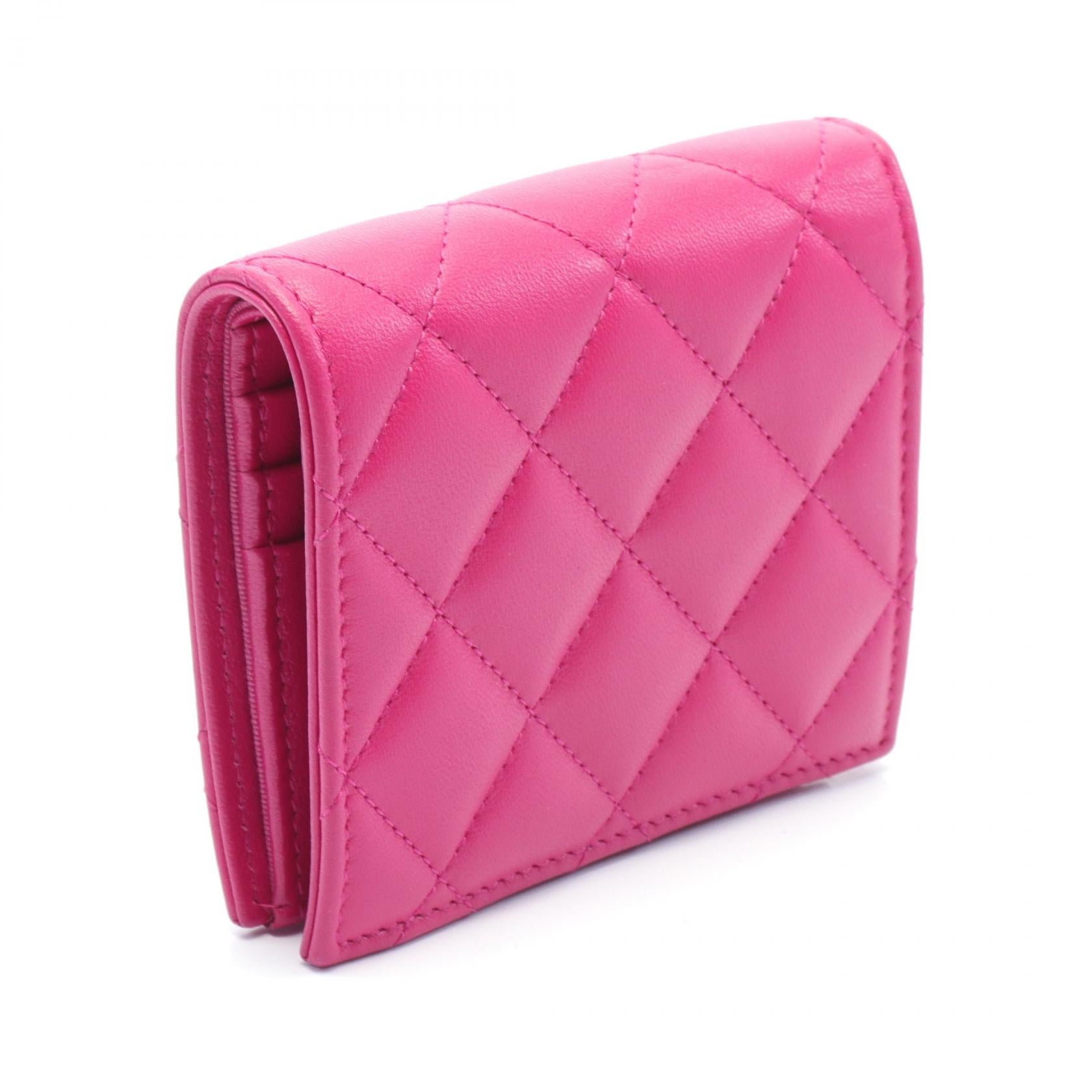 Chanel Matelasse Coco Mark Leather Wallet Pink