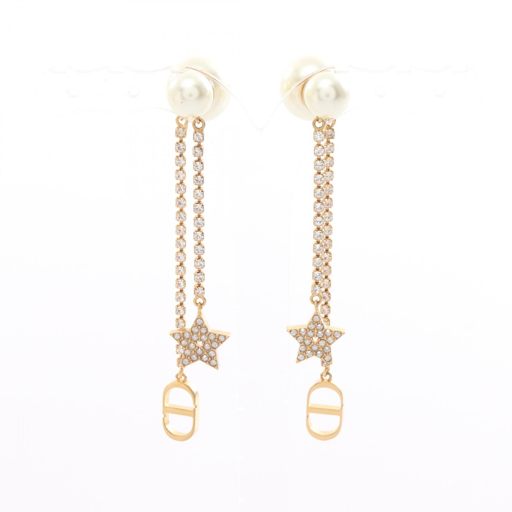 Dior Pearl Star Tribale Dangle Chain Earrings Metal Earrings in Great Condition