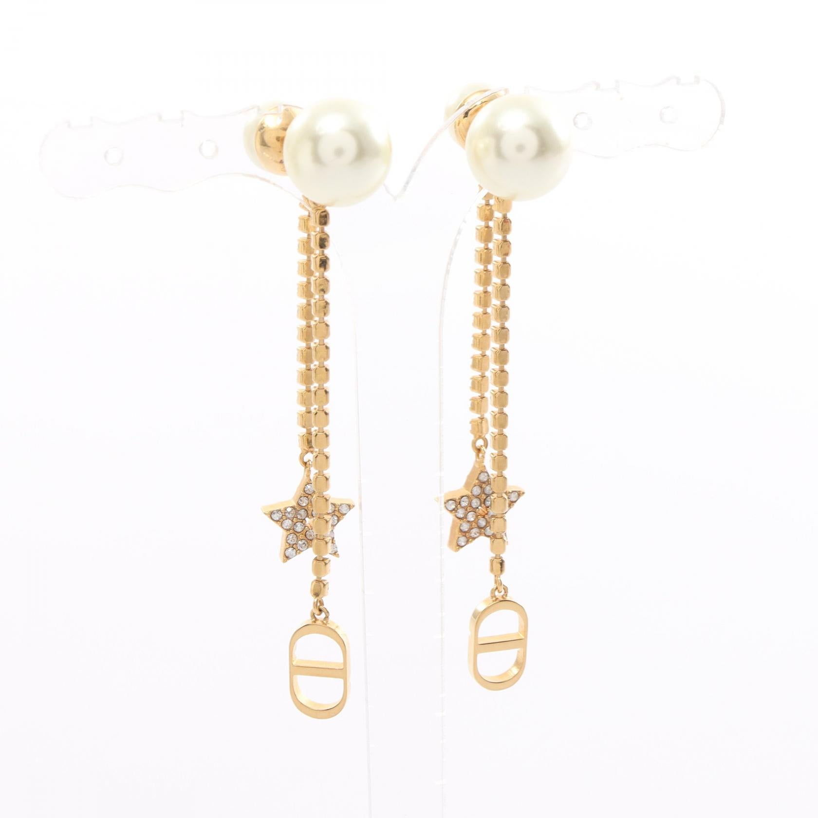 Dior Pearl Star Tribale Dangle Chain Earrings Metal Earrings in Great Condition