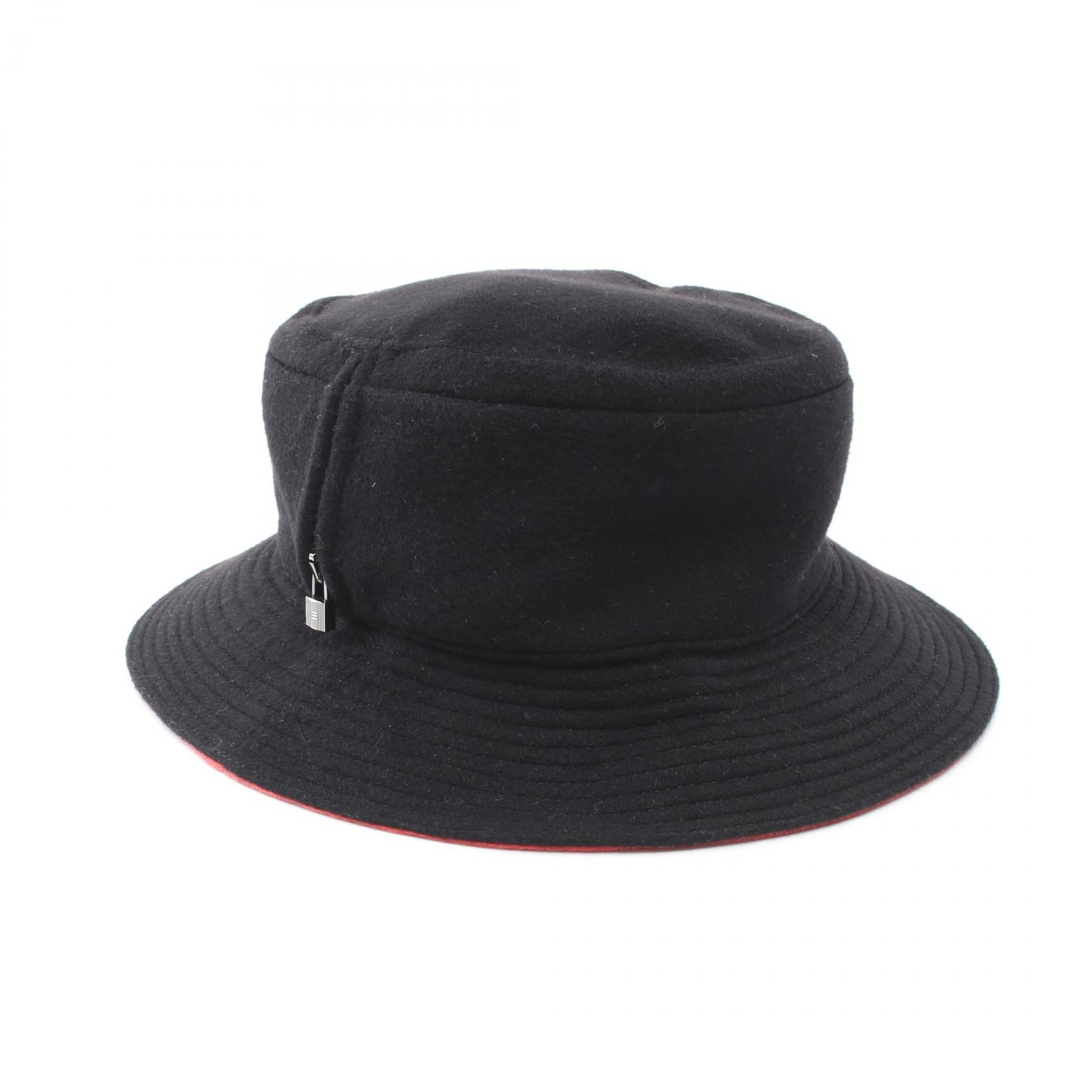 Hermes Cashmere Padlock Charm Zip Hat Black