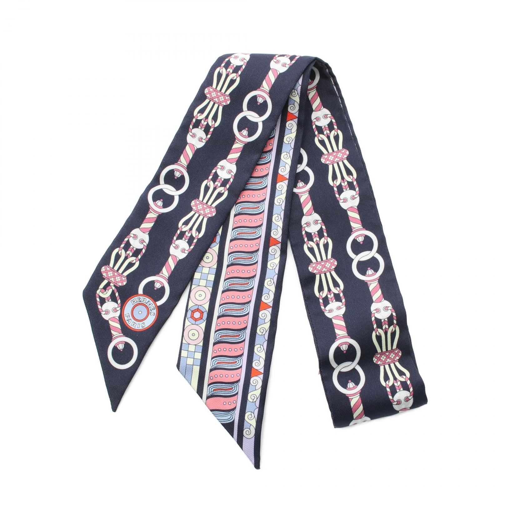 Hermes Silk Twilly Scarf Navy Multicolor