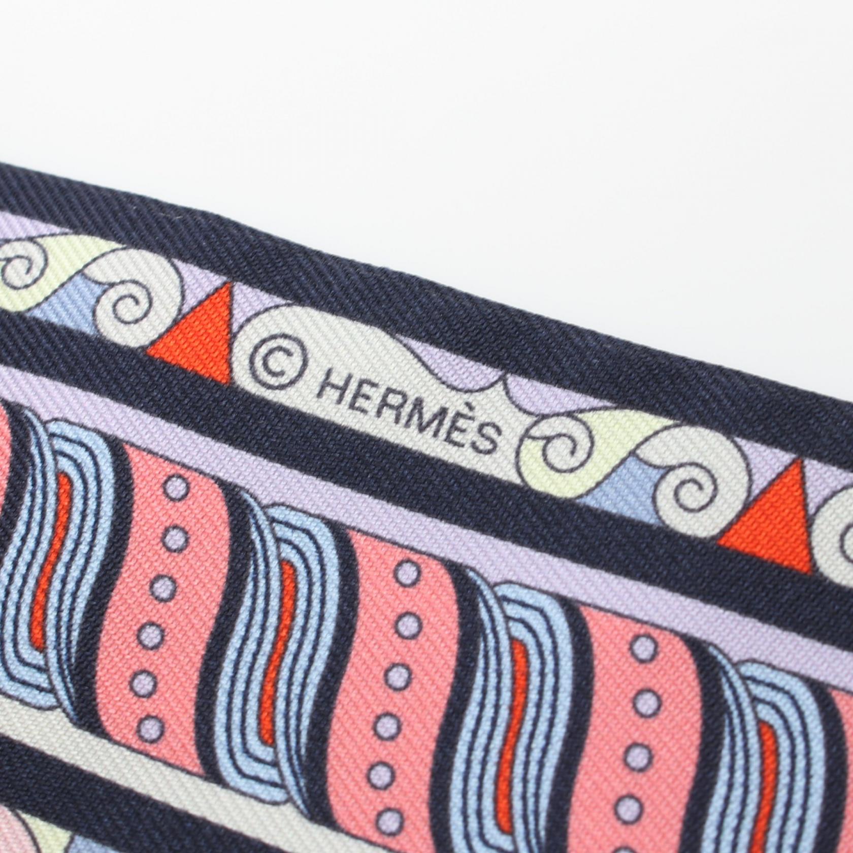 Hermes Silk Twilly Scarf Navy Multicolor