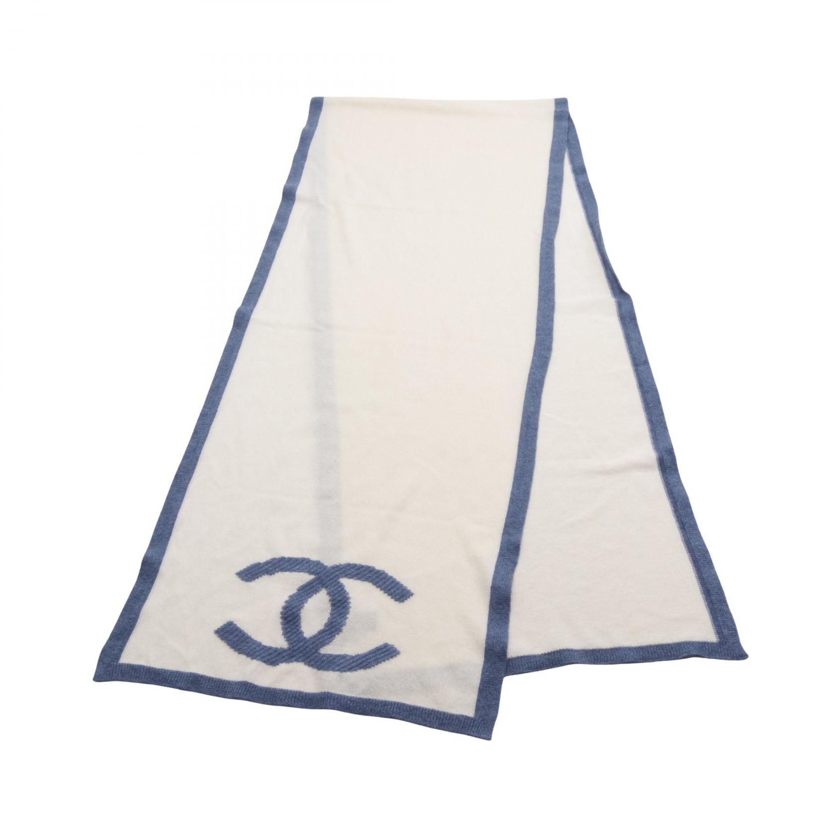 Chanel Cashmere Coco Mark Scarf Ivory/Blue