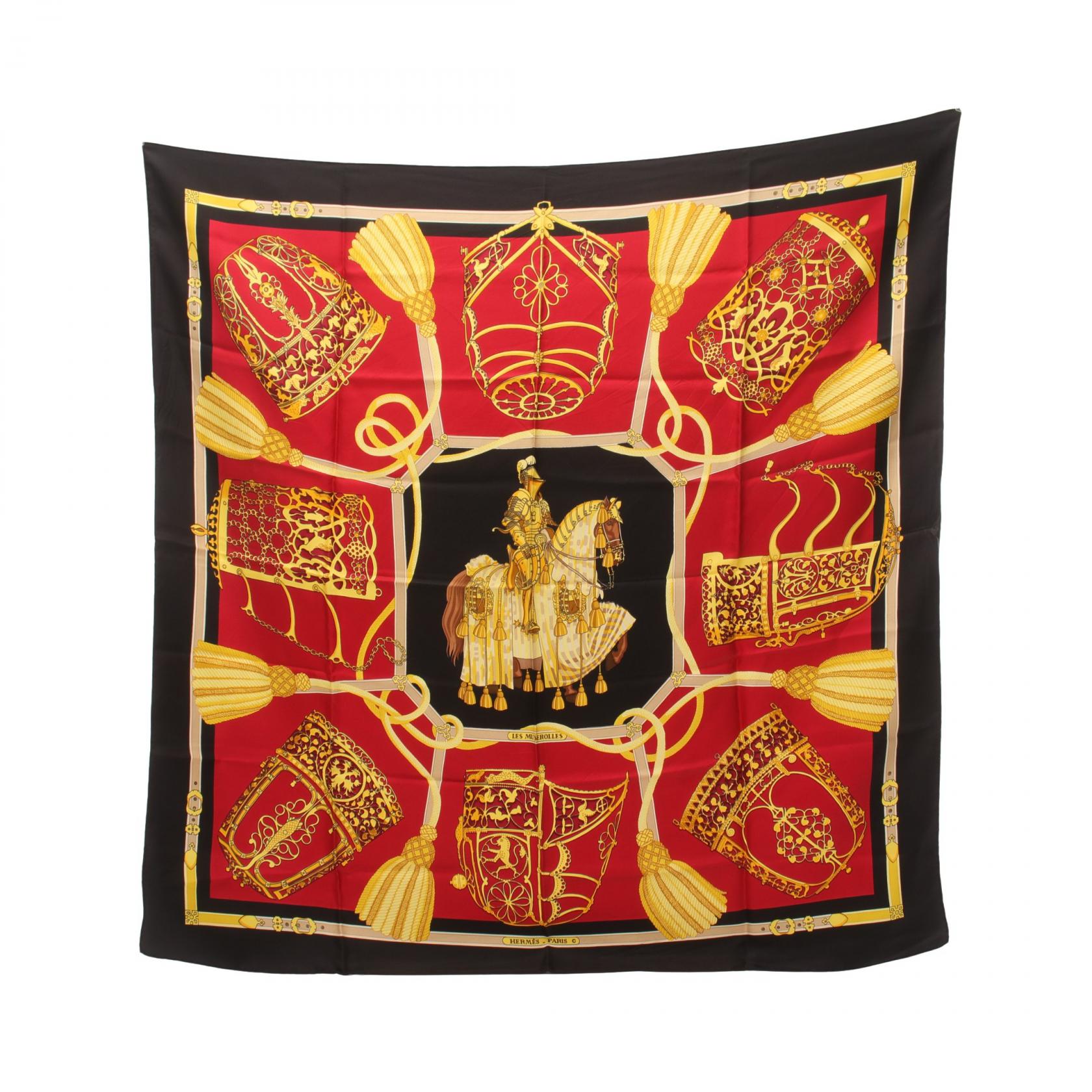 Hermes Silk Scarf LES MUSEROLLES Black Multi