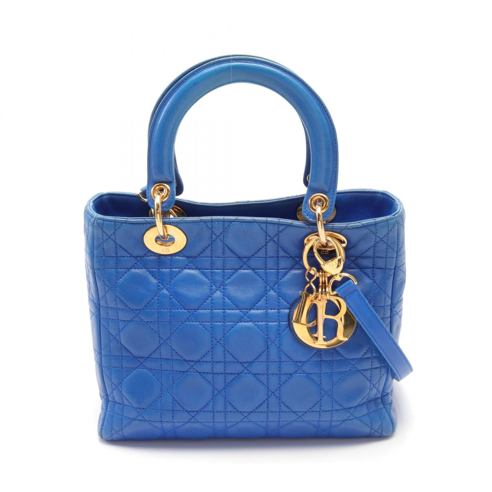 Dior Lady Dior Cannage Leather Handbag Blue