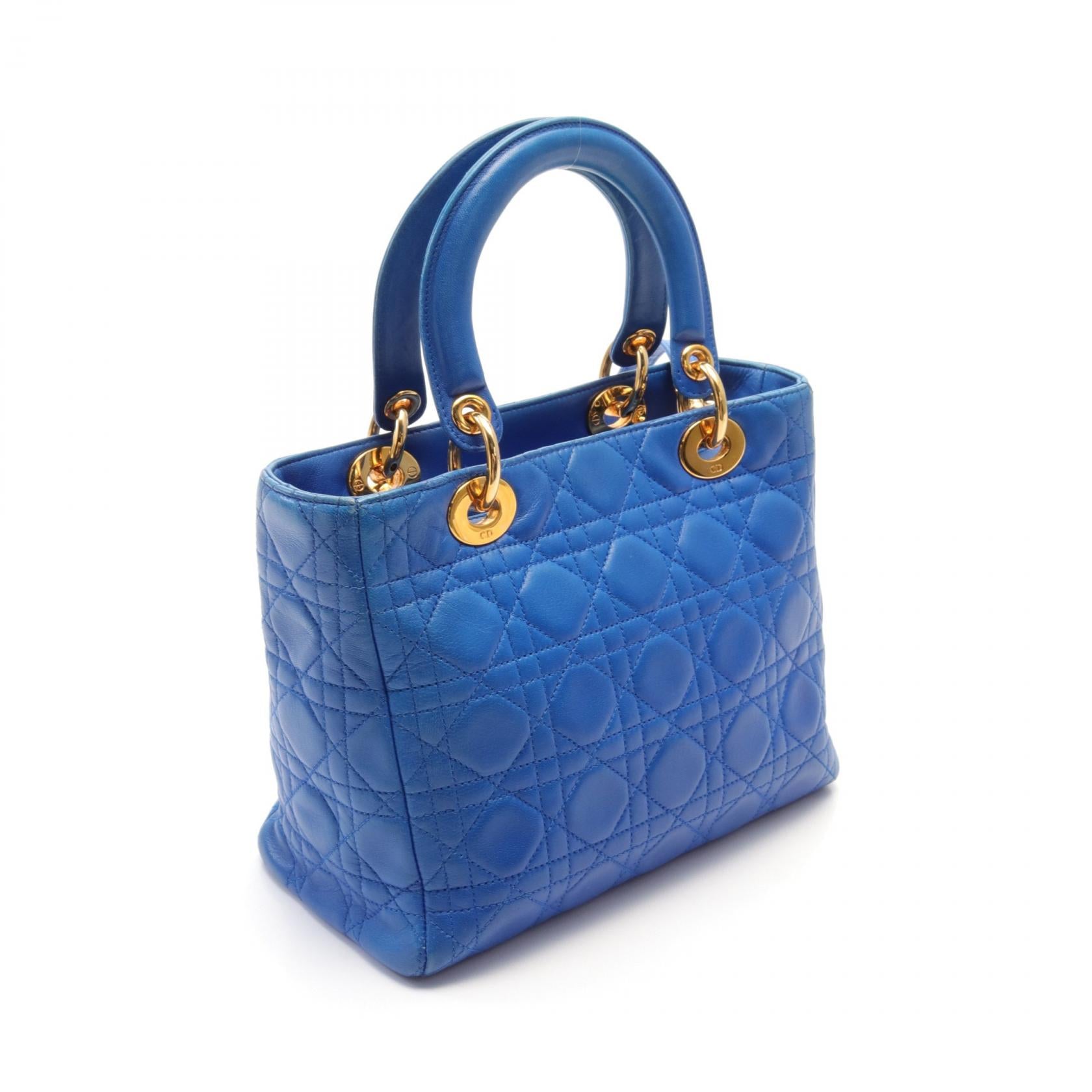 Dior Lady Dior Cannage Leather Handbag Blue