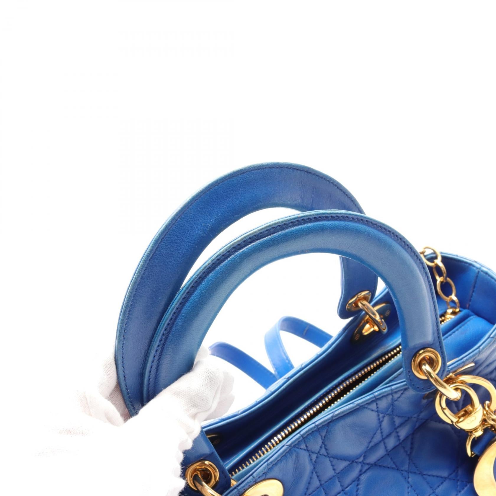 Dior Lady Dior Cannage Leather Handbag Blue