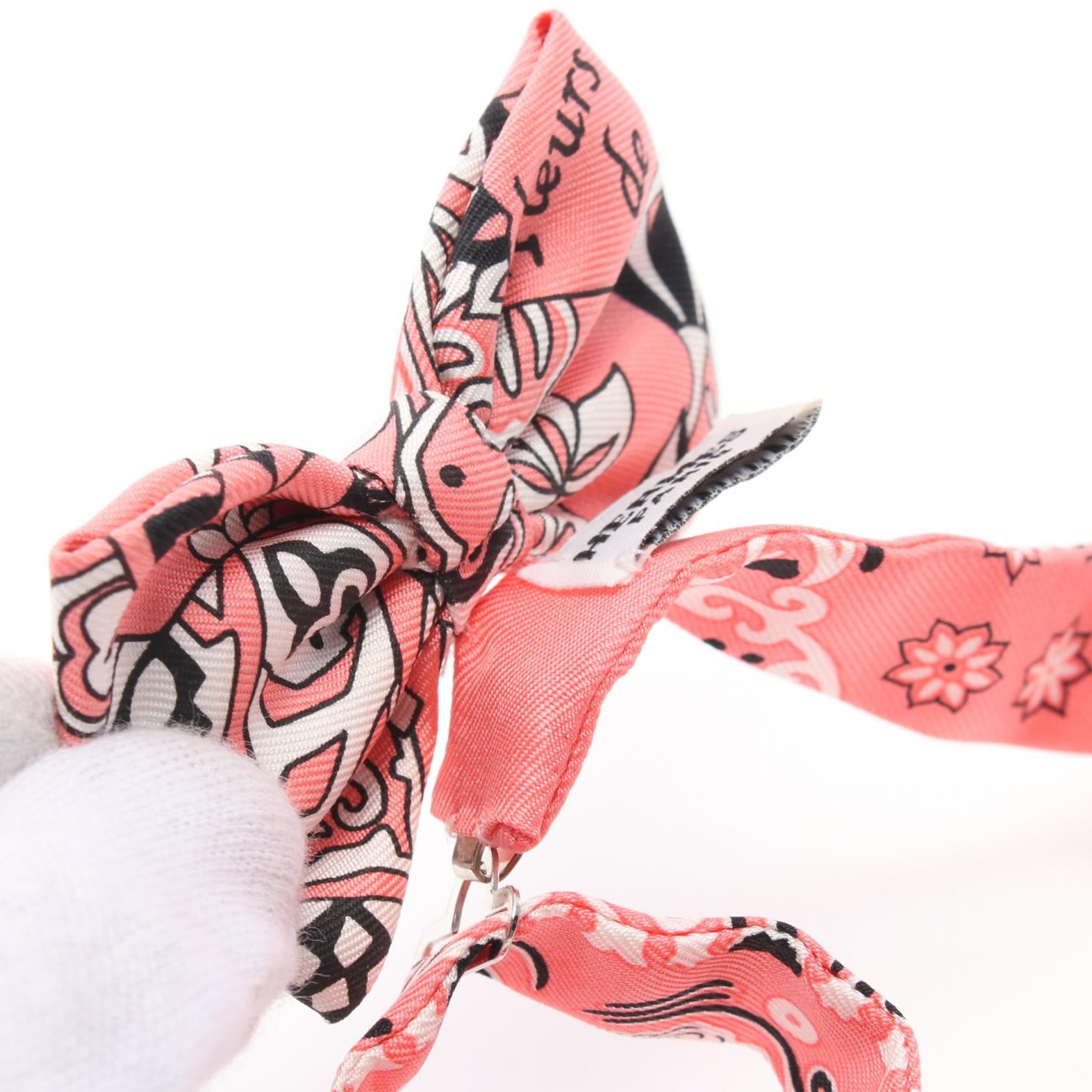 Hermes Silk Tie FLEURS ET PAPILLONS DE TISSU Rose Malabar