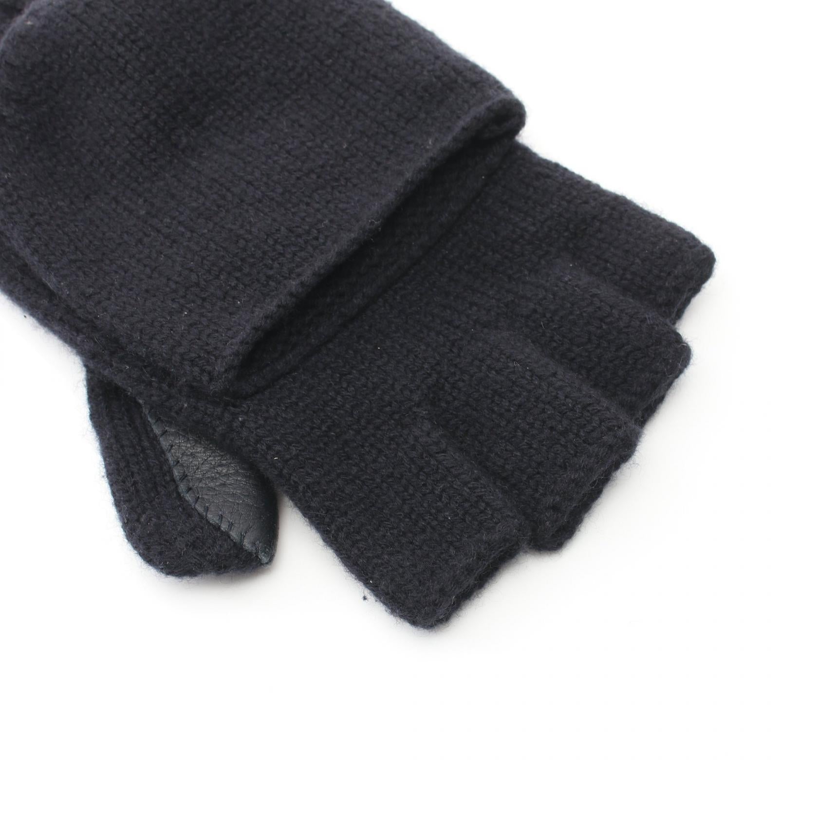 Hermes Leather Cashmere Gloves Navy