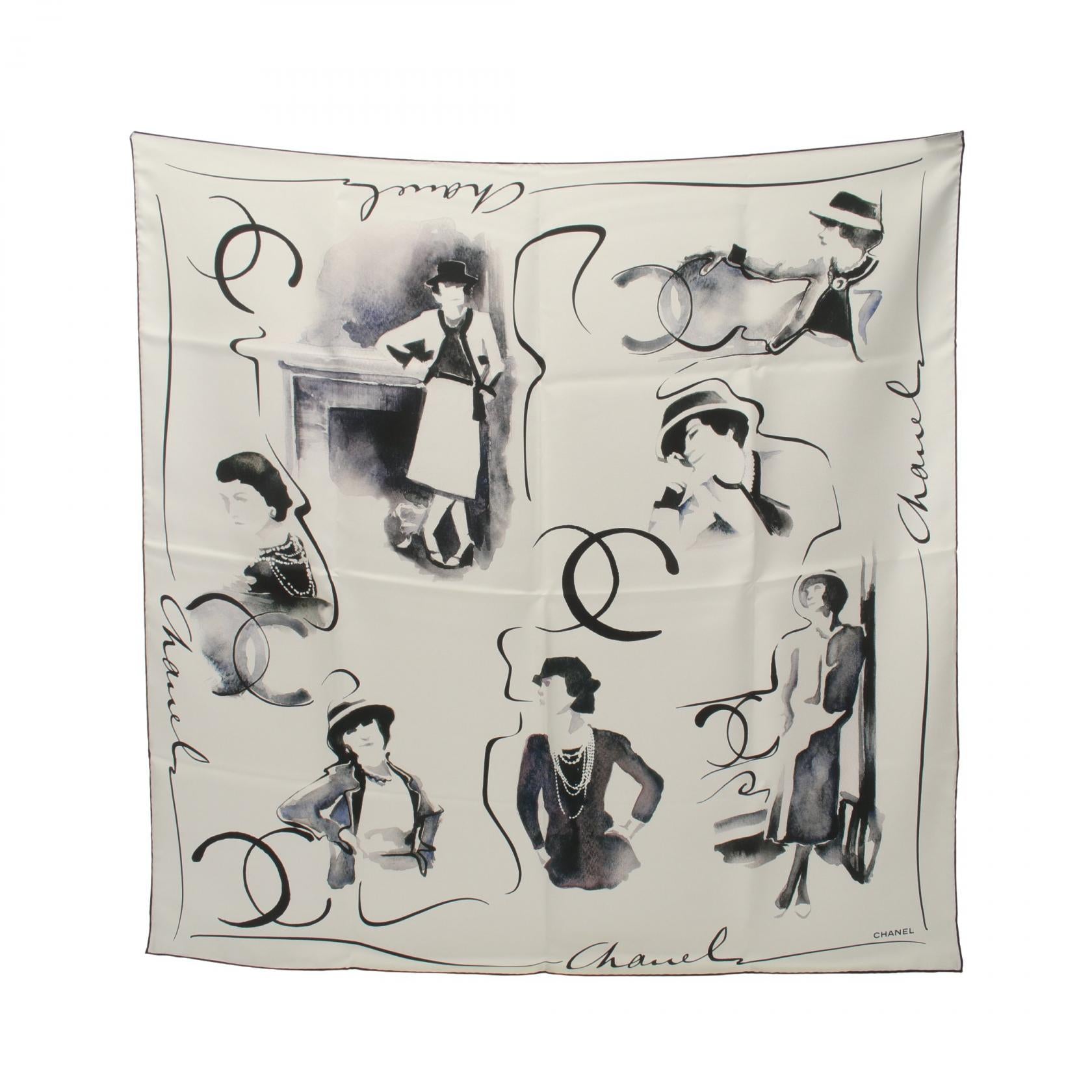 Chanel Silk Coco Scarf White/Black