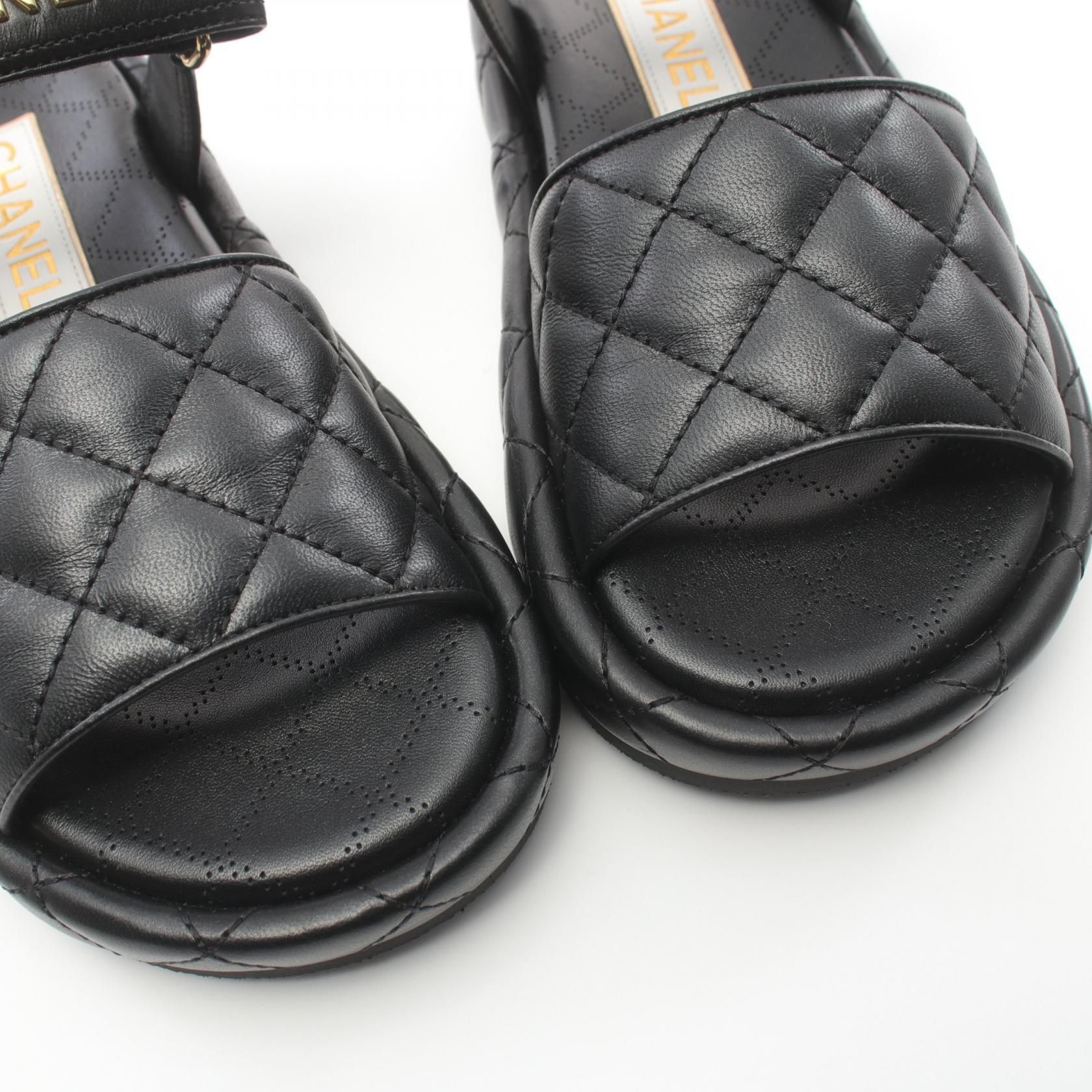 Chanel Lambskin Matelasse Sandals Black