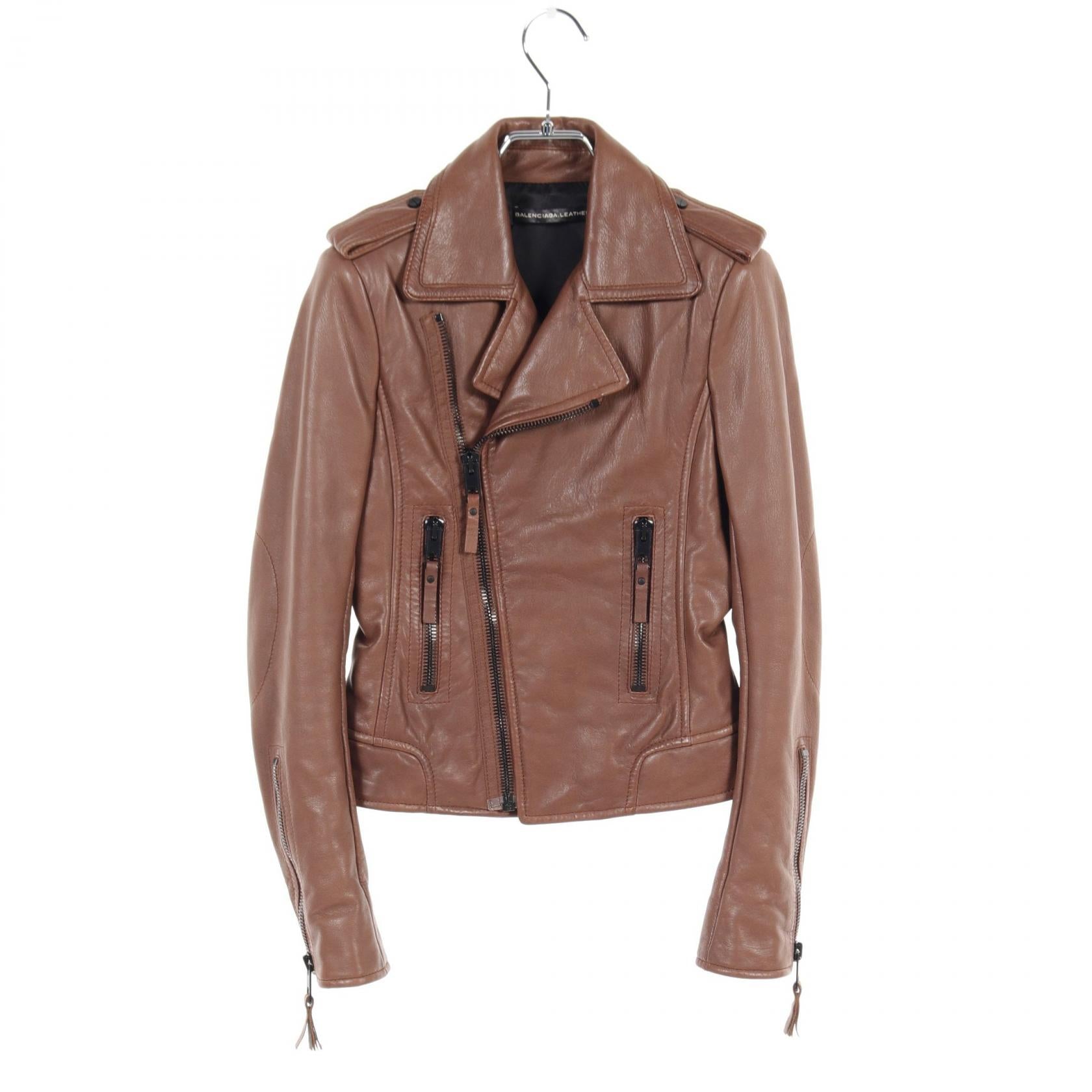 Balenciaga Lamb Leather Riders Jacket Brown