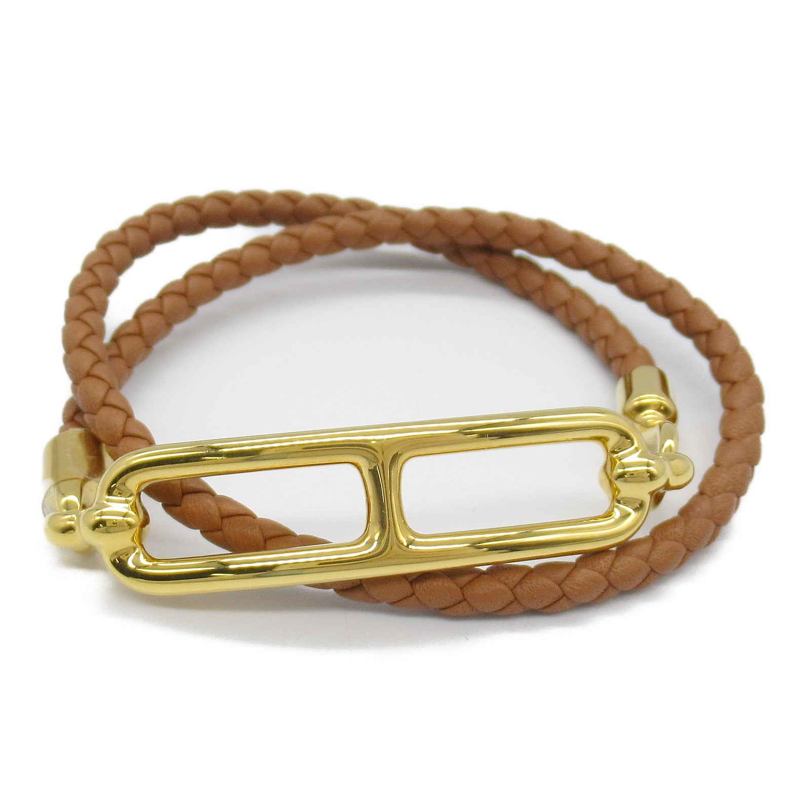 Hermes Leather Gold Bracelet