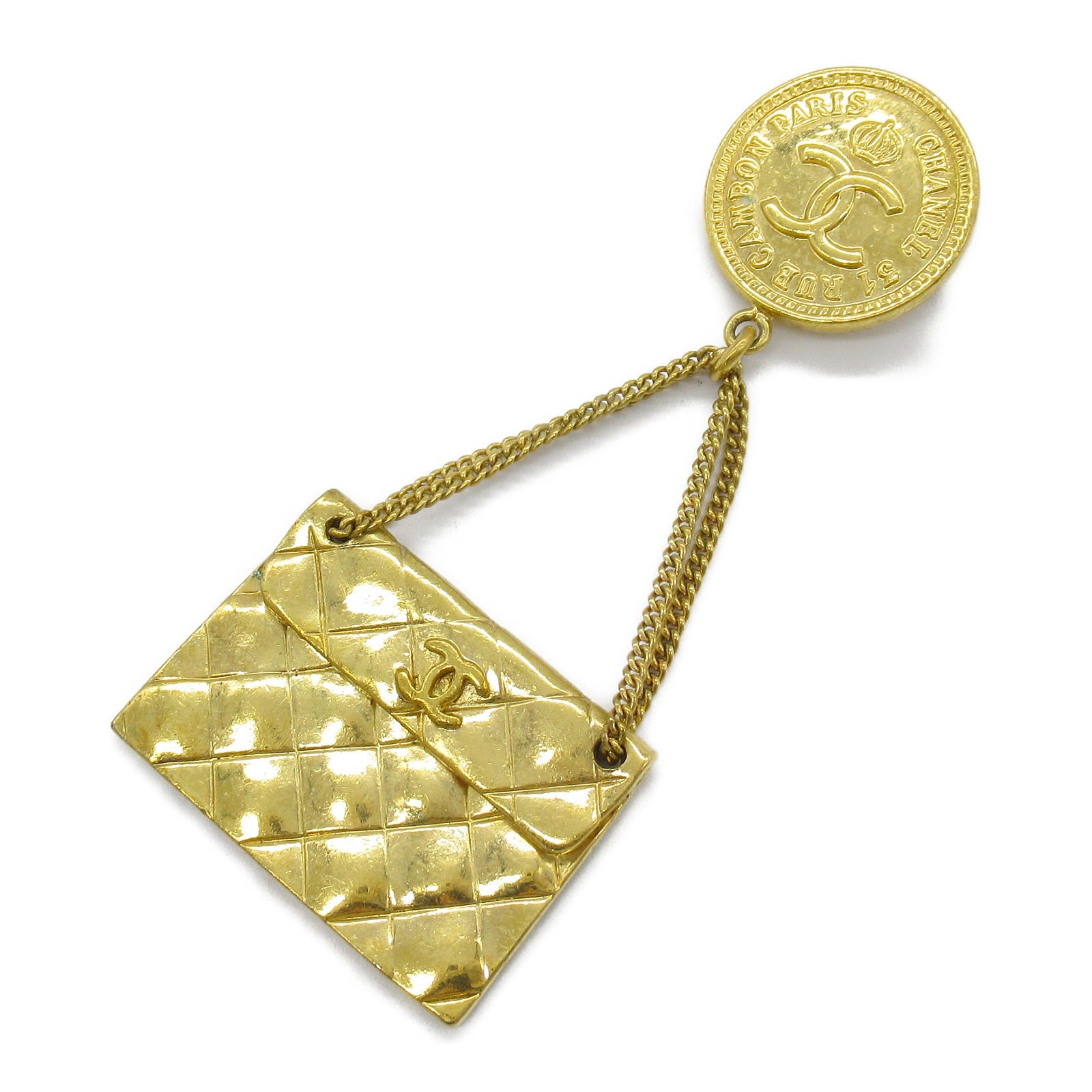 Chanel Matelasse Chain Shoulder Brooch Gold