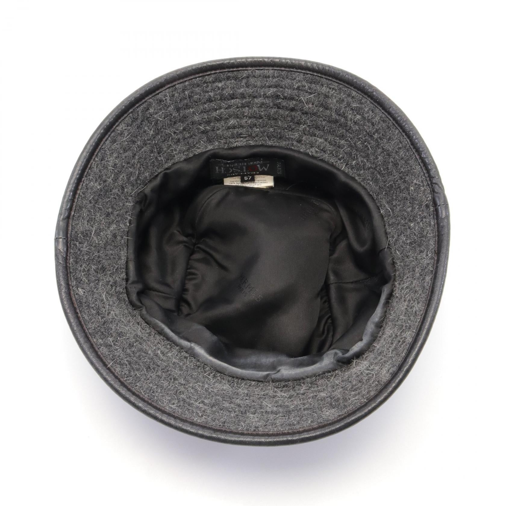 Hermes Wool Leather Hat Gray/Black