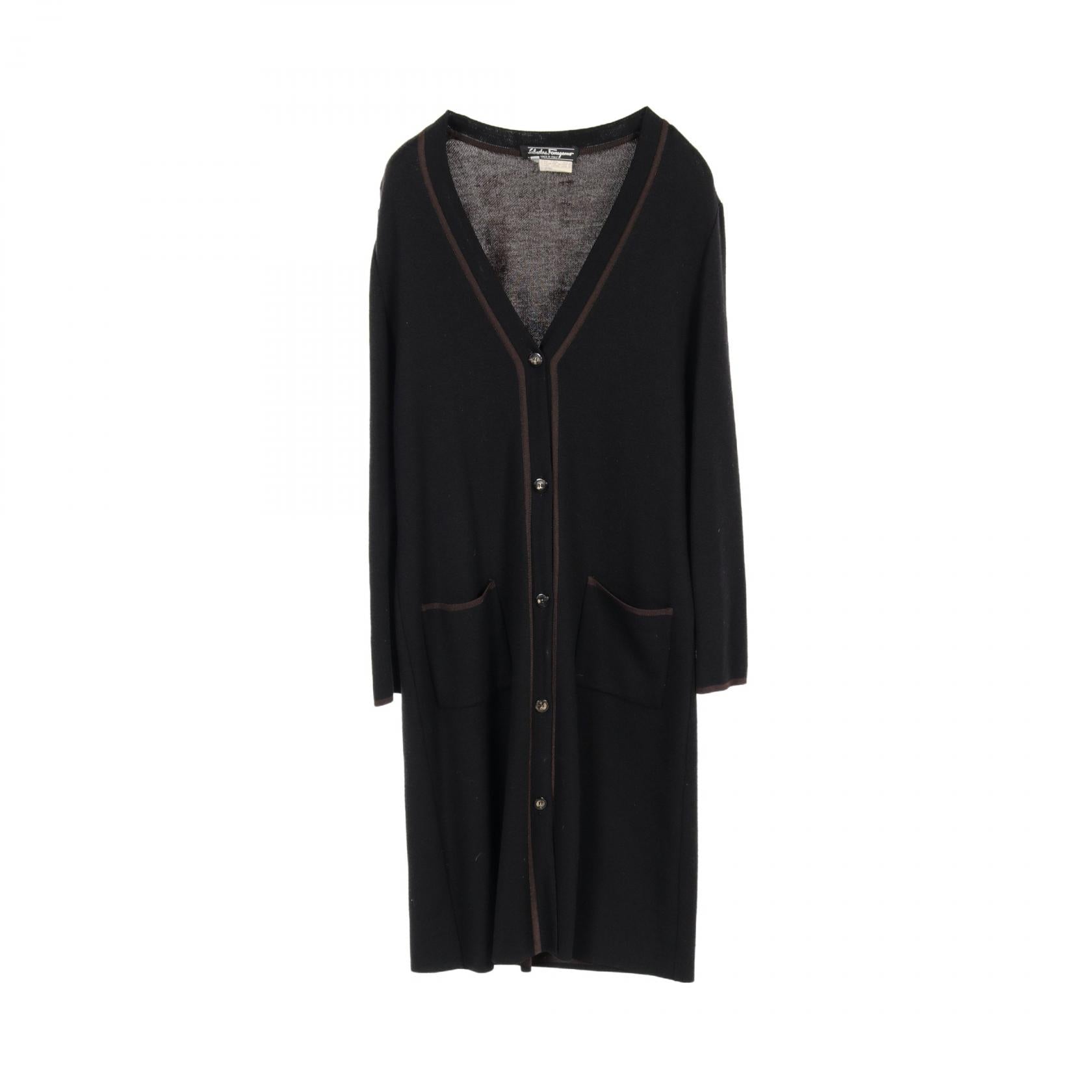 Salvatore Ferragamo Wool Long Cardigan Black/Brown