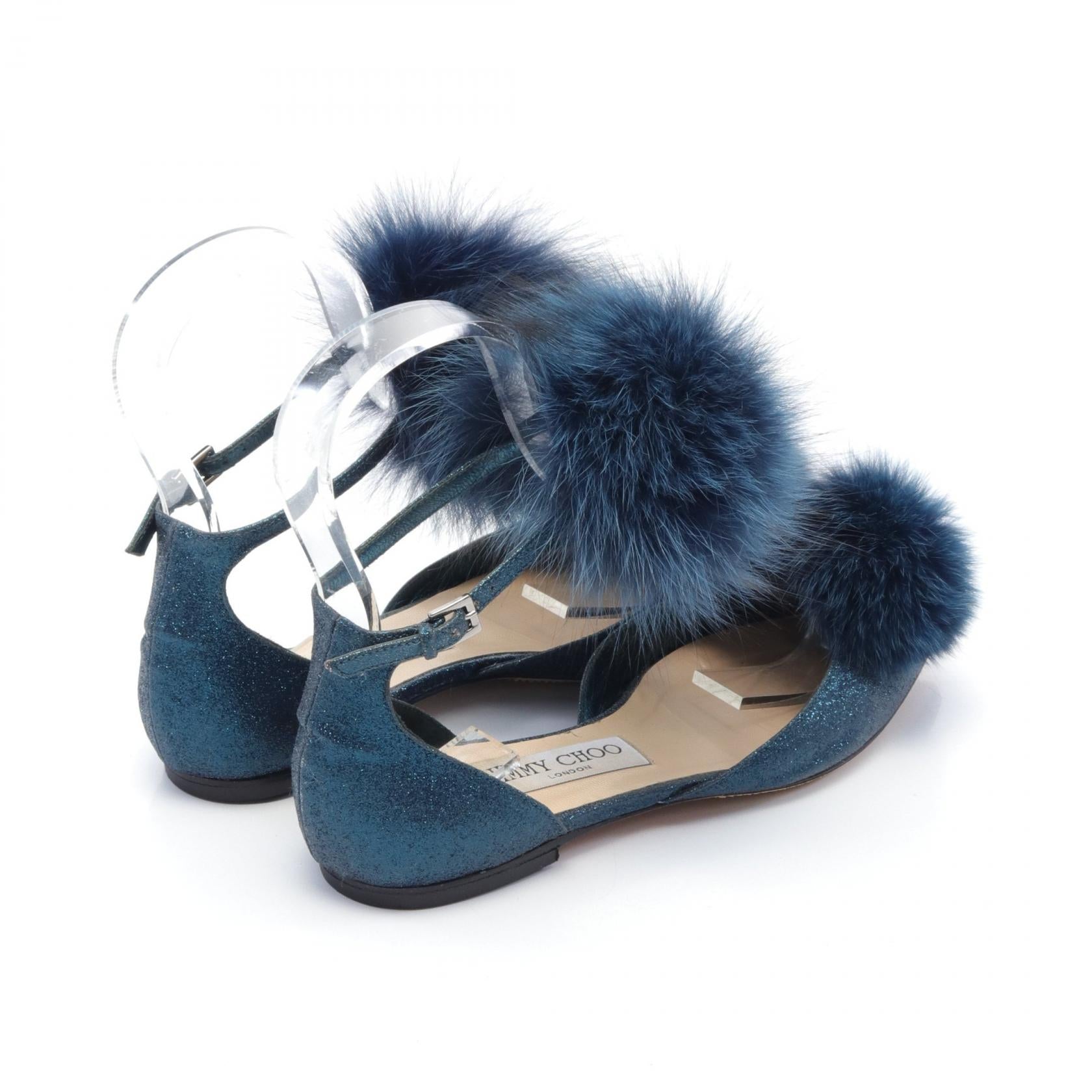 Jimmy Choo Glitter Fur Dolly Flat Shoes