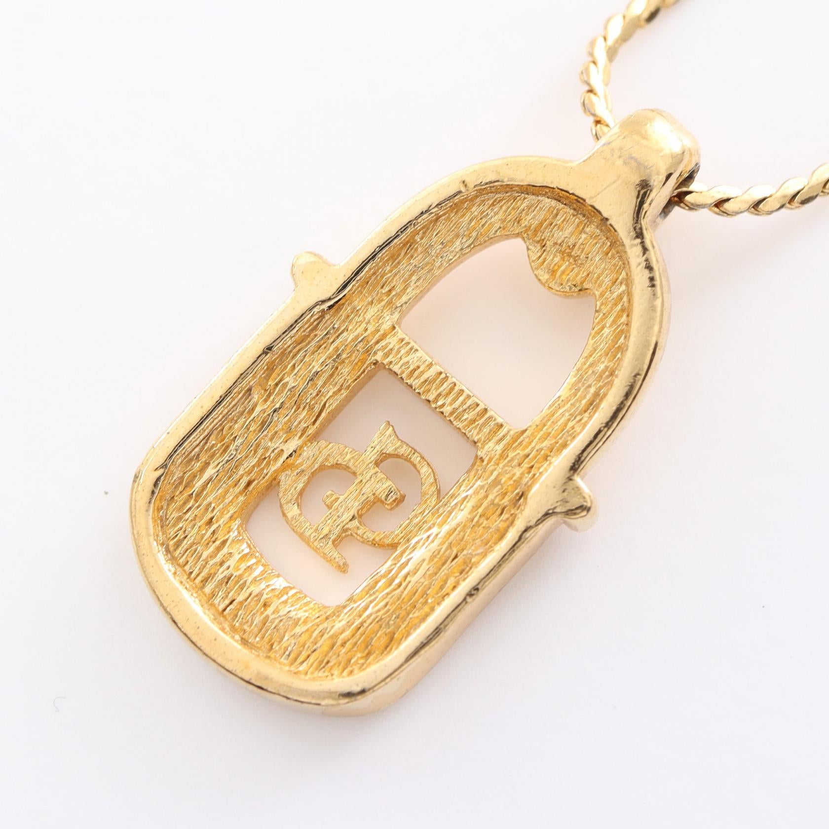 Dior CD Logo Necklace Gold Plated Rhinestone