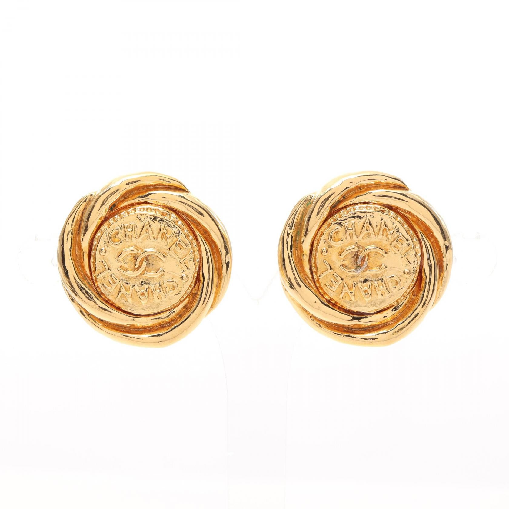 Chanel Coco Mark Earrings Gold GP 93P