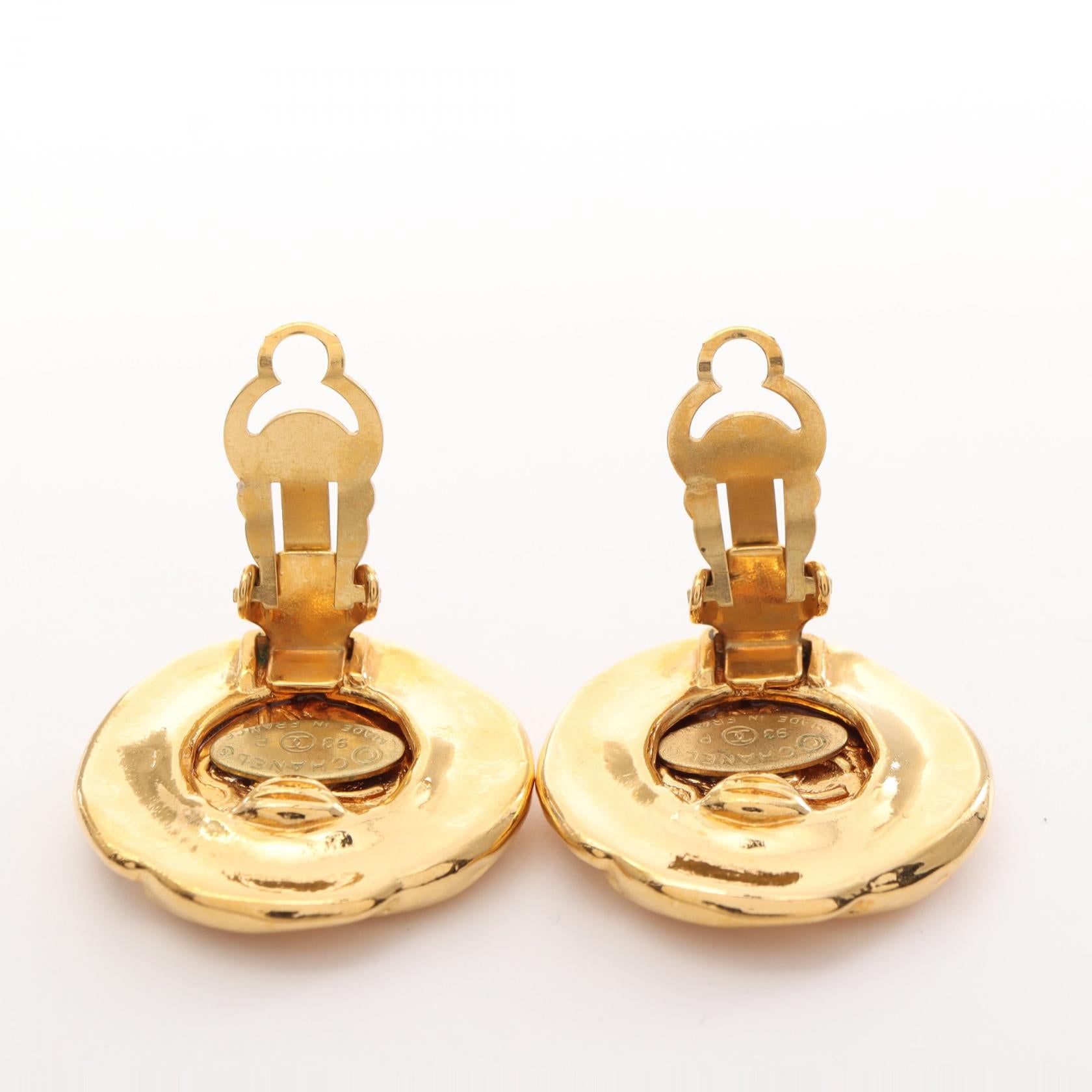 Chanel Coco Mark Earrings Gold GP 93P