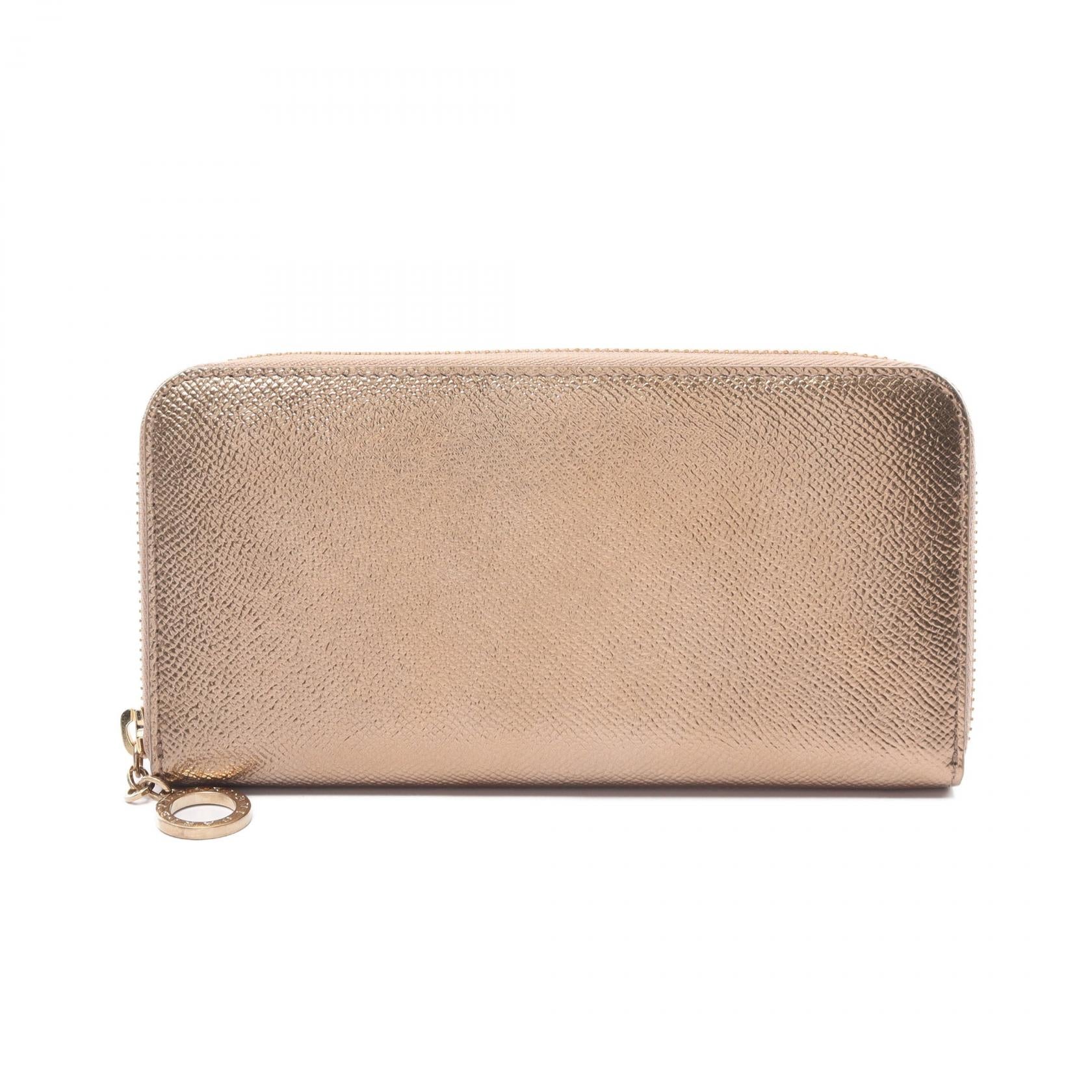 Bvlgari Leather Round Long Wallet Gold