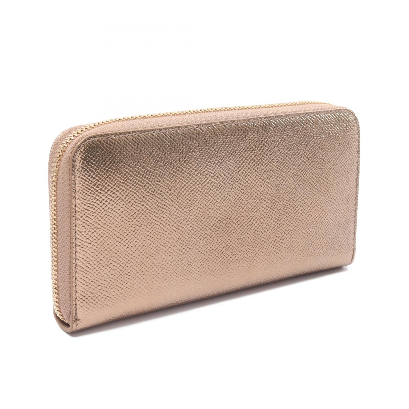 Bvlgari Leather Round Long Wallet Gold