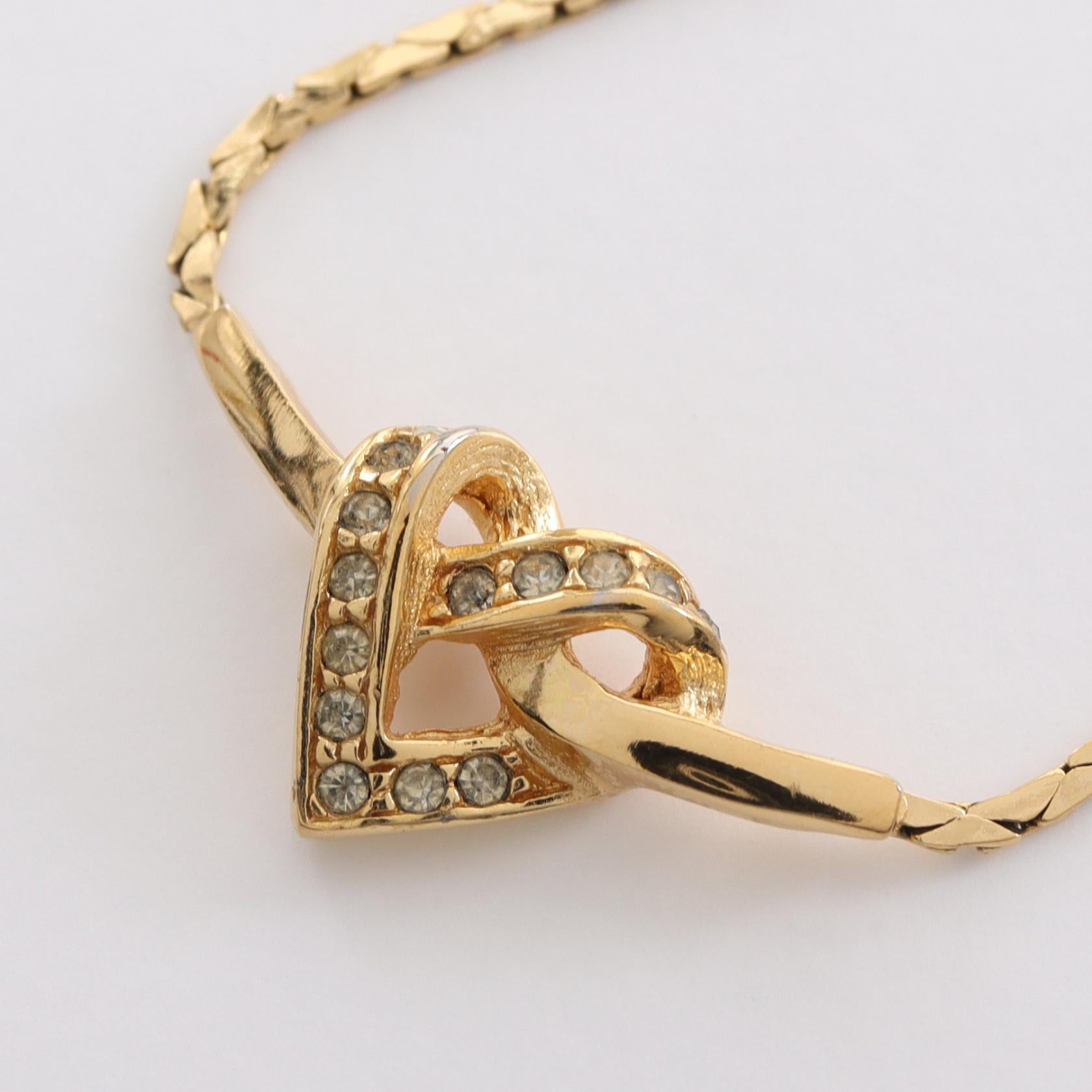 Dior Heart Necklace Gold Plated Rhinestone