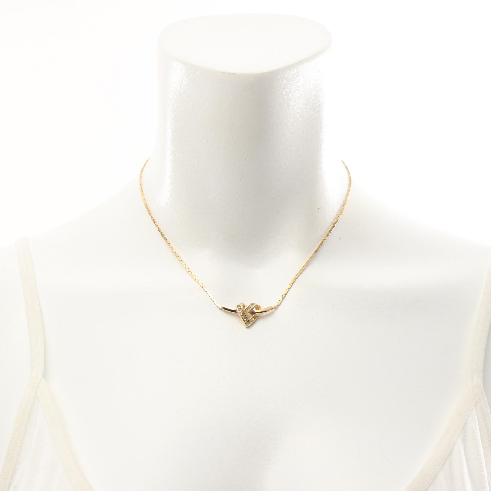 Dior Heart Necklace Gold Plated Rhinestone